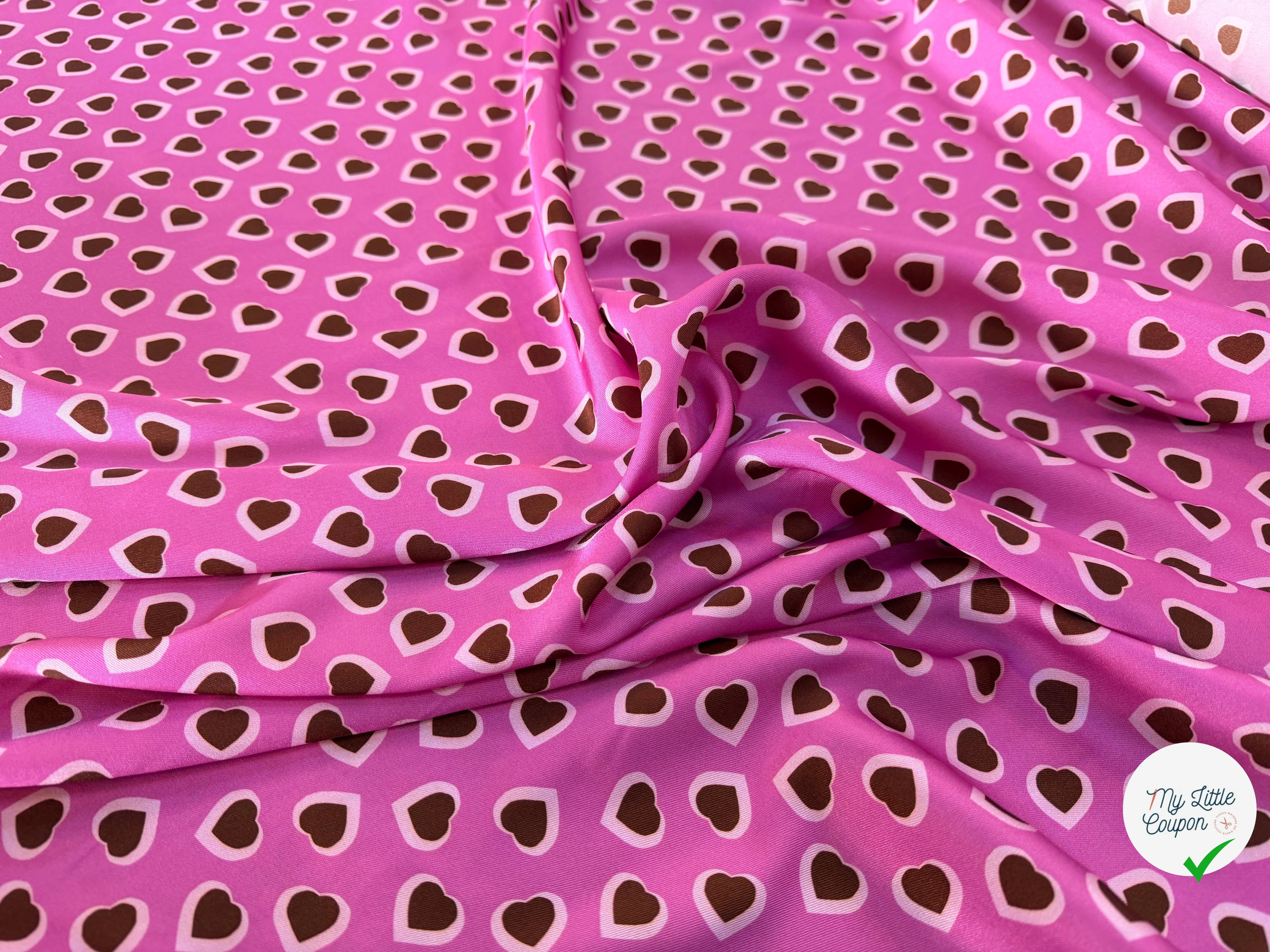 TWILL ISIDORE STAMPATO FOND ROSE CŒUR CRÈME ET MARRON - My Little Coupon