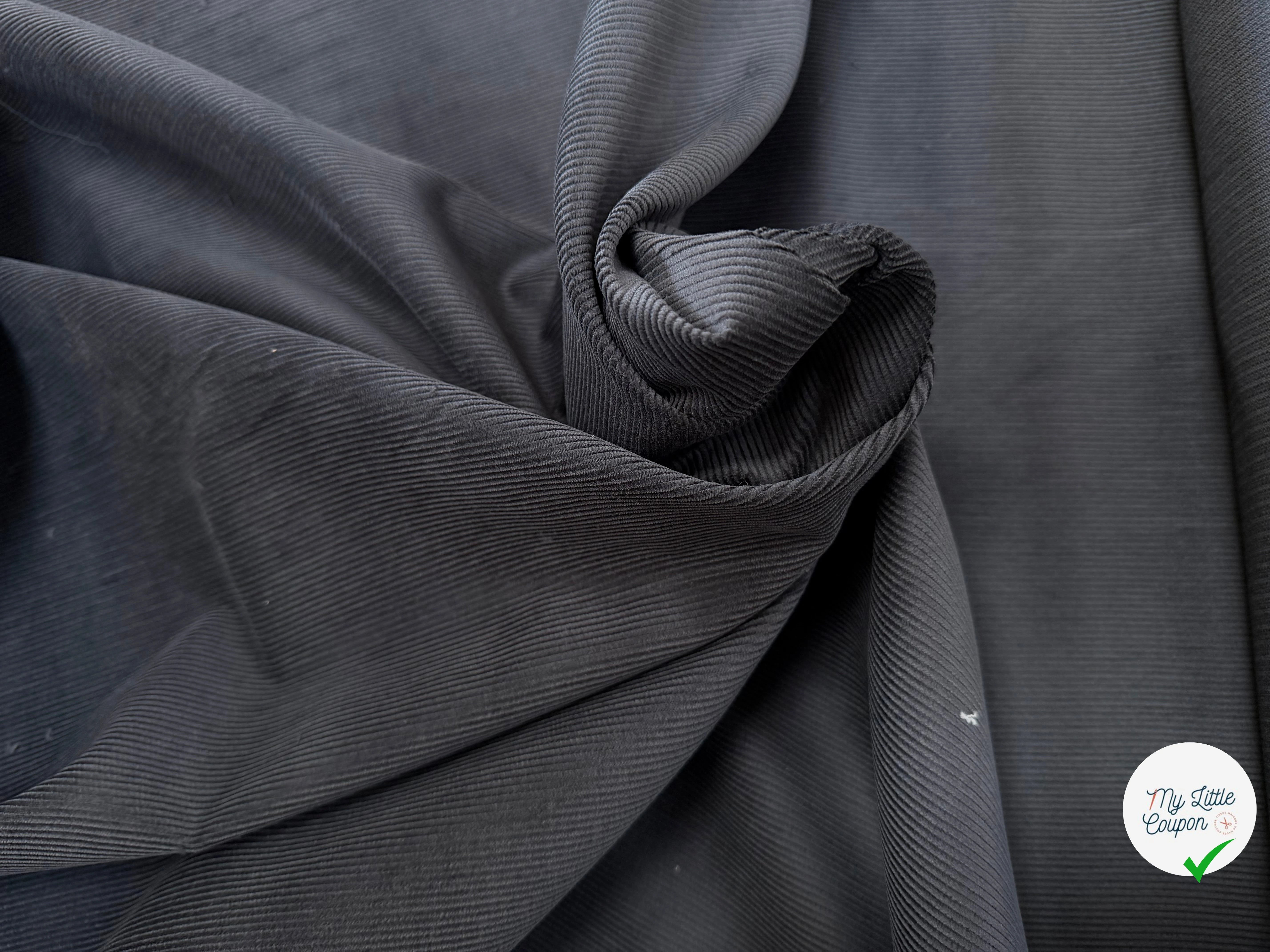VELOURS COTELE EN COTON 1000 RAIES GRIS FONCE - My Little Coupon