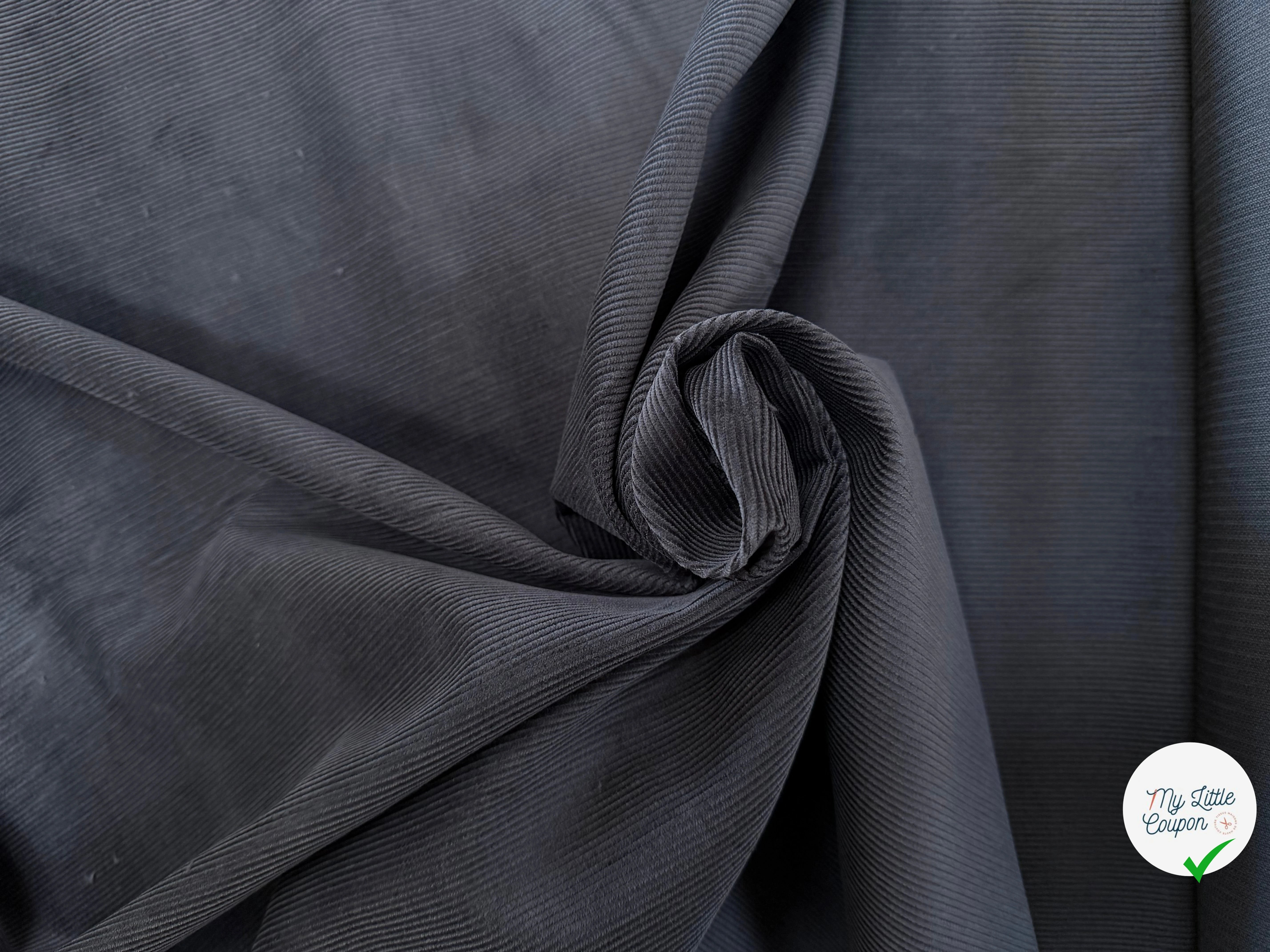 VELOURS COTELE EN COTON 1000 RAIES GRIS FONCE - My Little Coupon