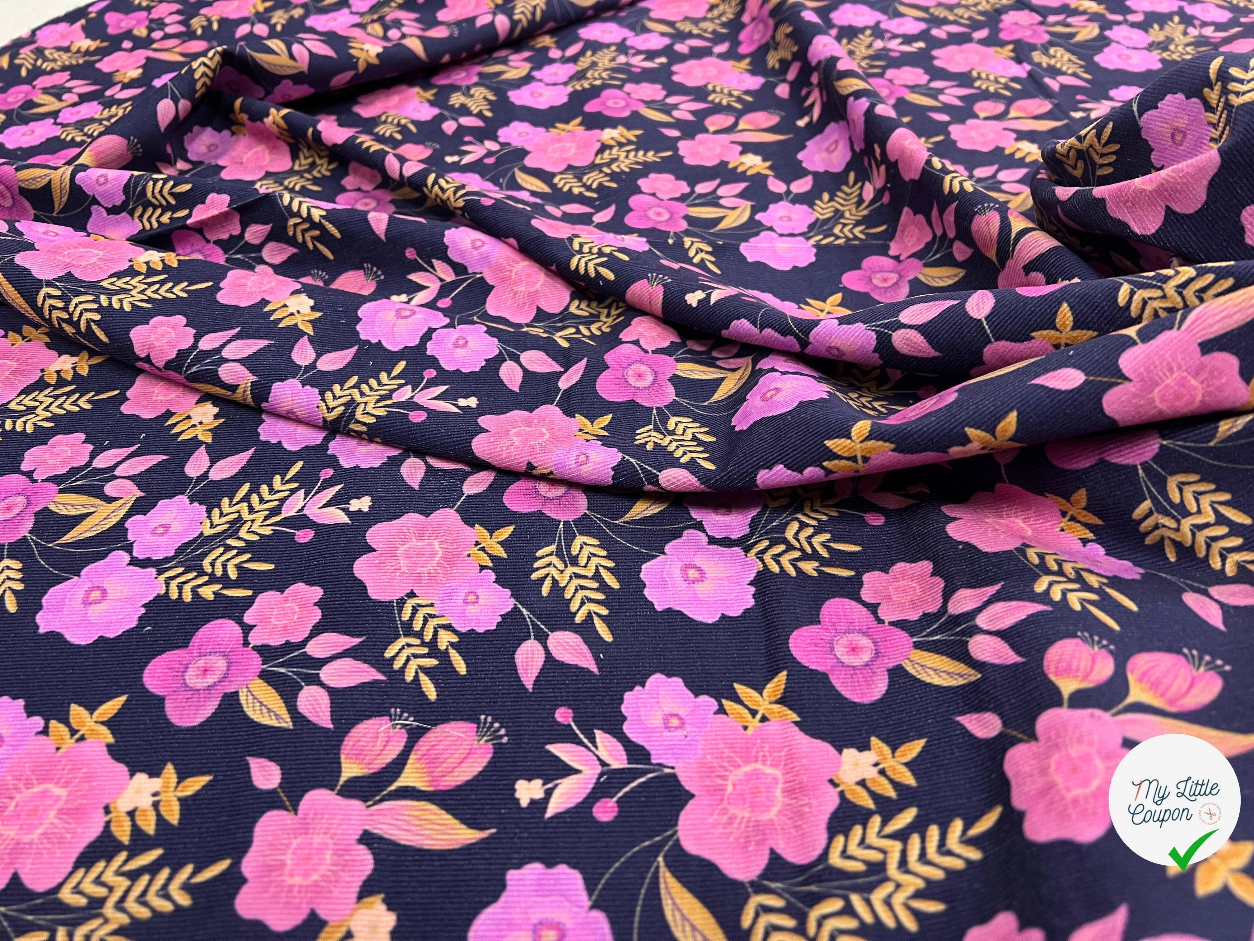 VELOURS COTON BABYCORD FOIL FLOWERS – NAVY - My Little Coupon