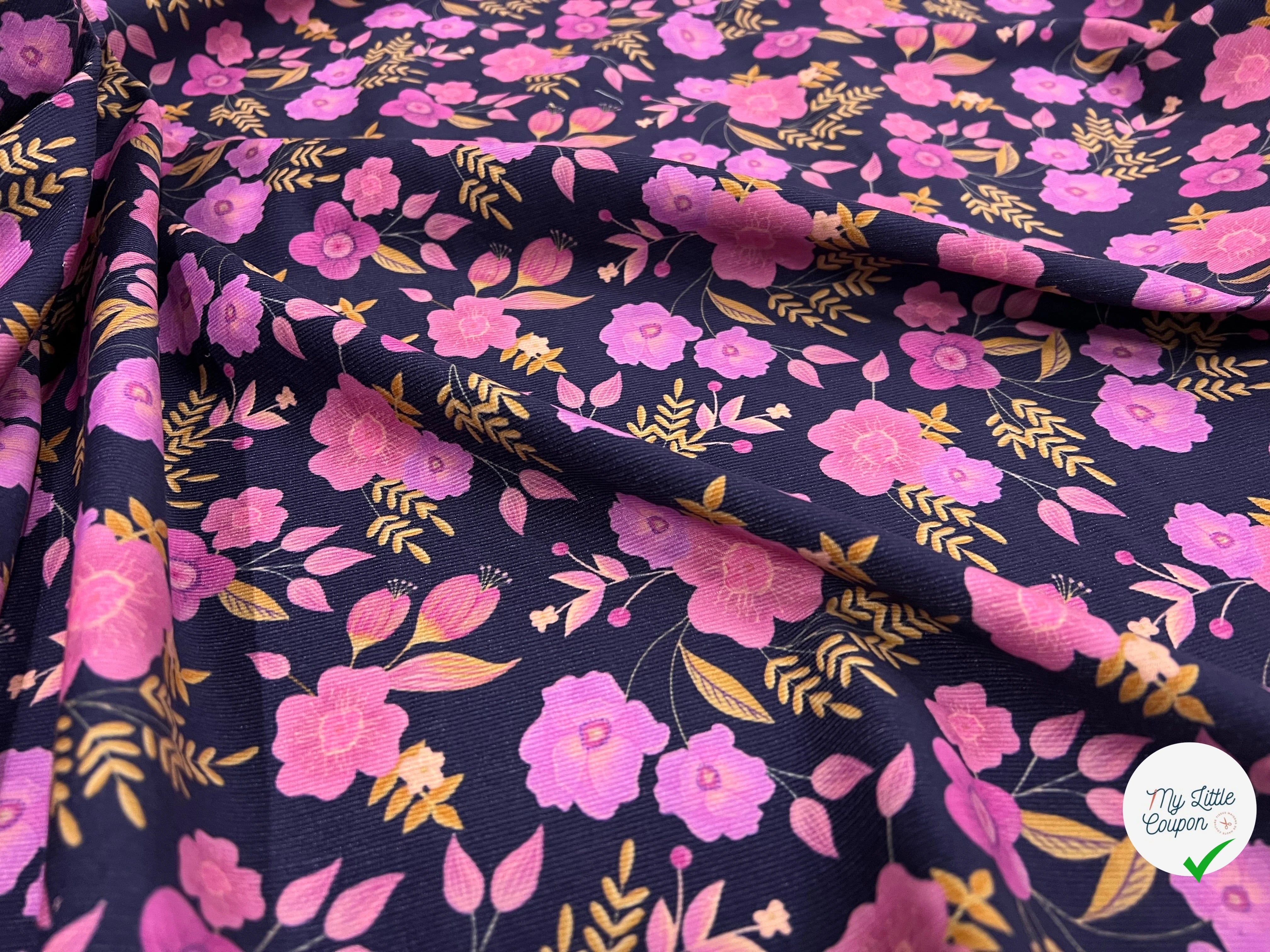 VELOURS COTON BABYCORD FOIL FLOWERS – NAVY - My Little Coupon