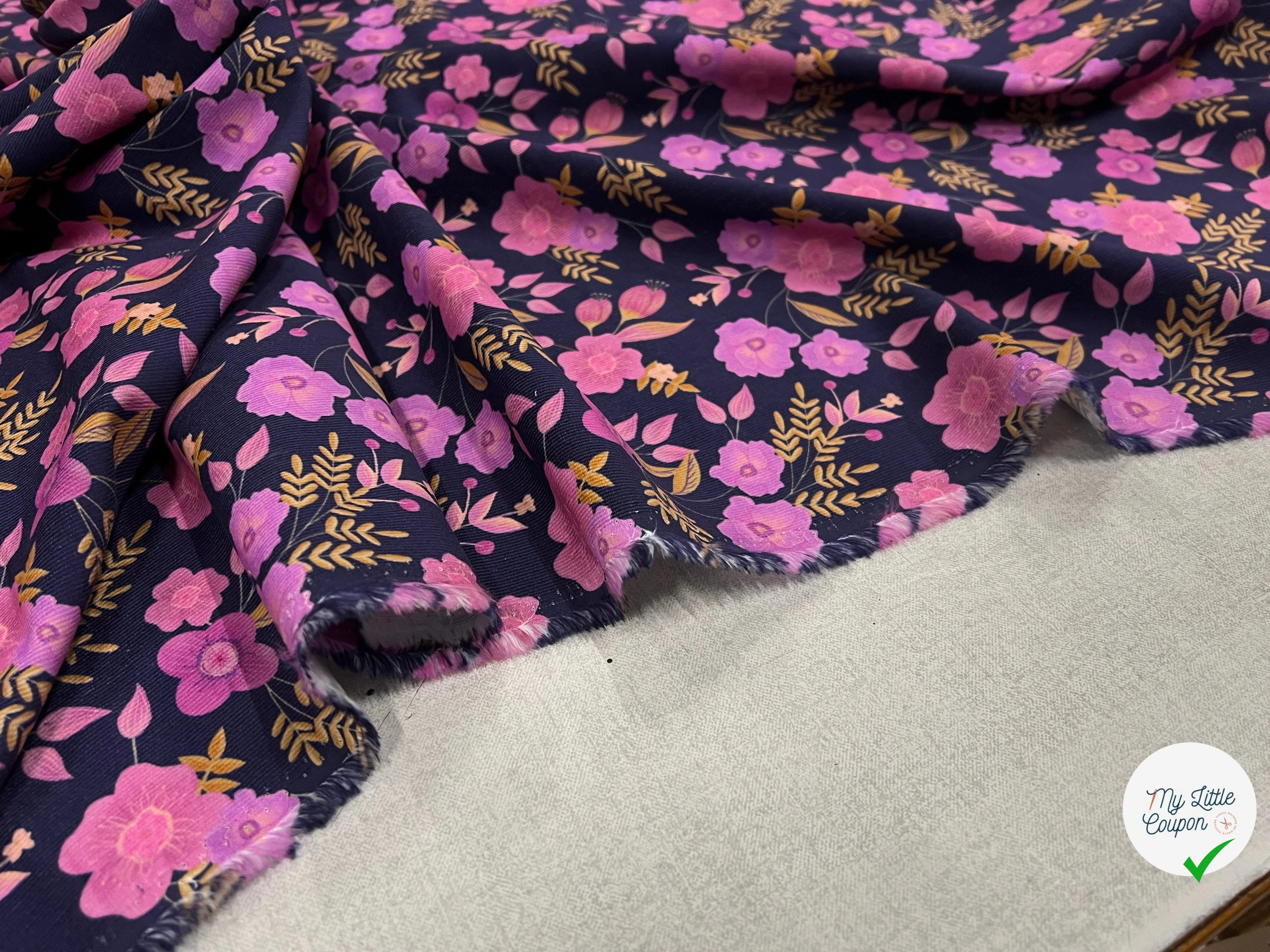 VELOURS COTON BABYCORD FOIL FLOWERS – NAVY - My Little Coupon