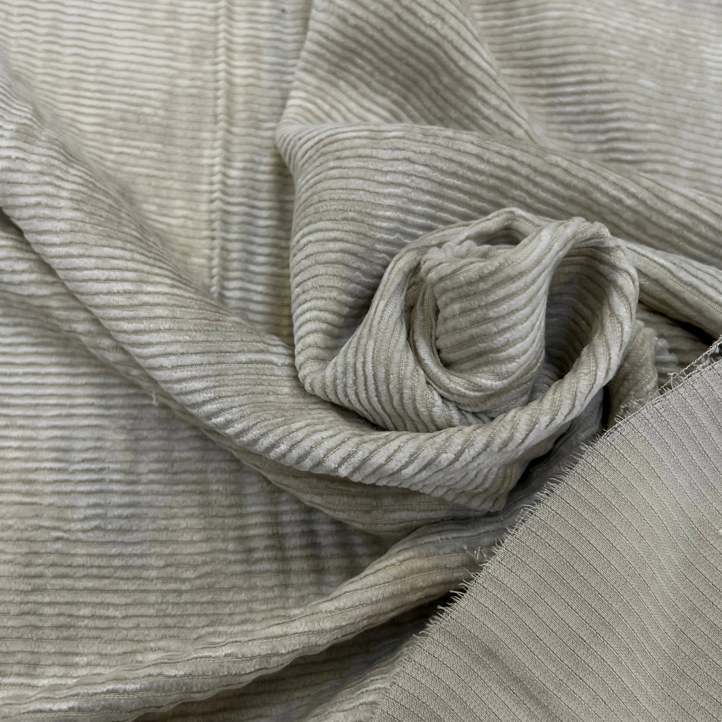 VELOURS DE COTON 500 RAIES BEIGE CLAIR 140CM - My Little Coupon