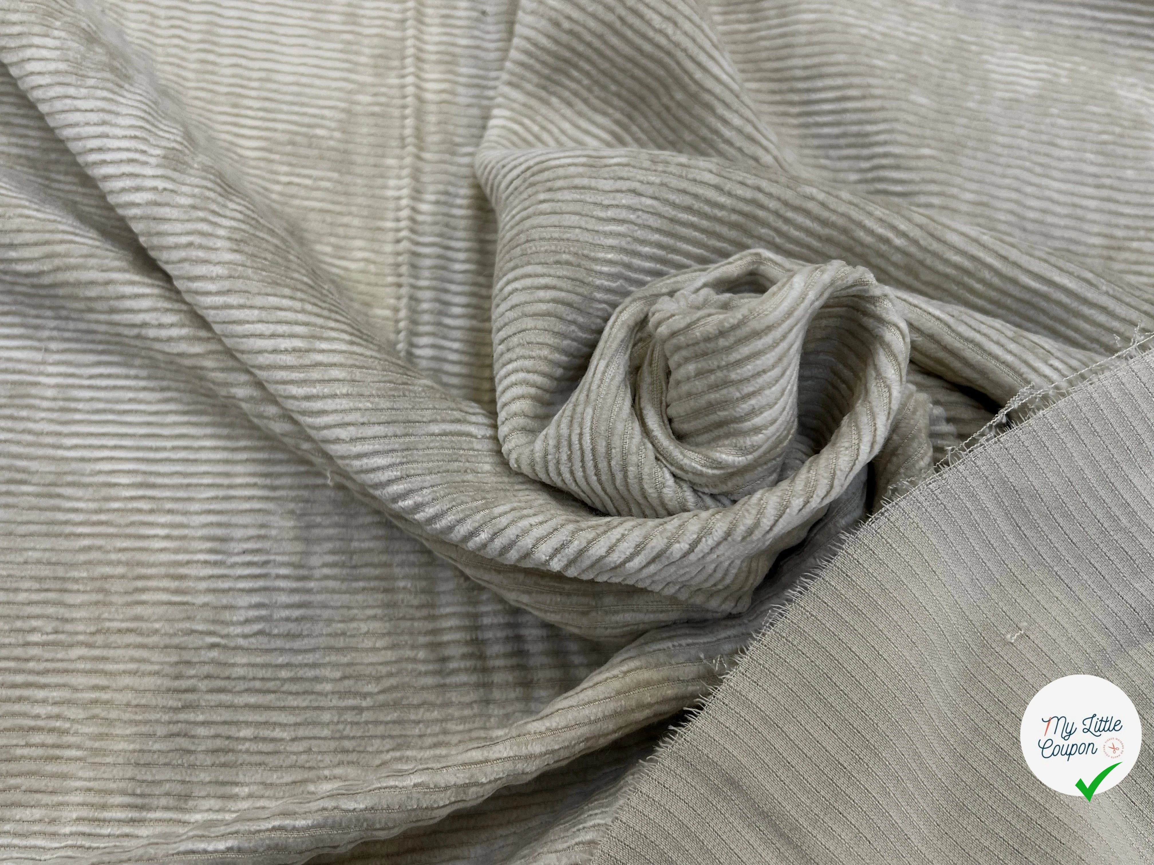 VELOURS DE COTON 500 RAIES BEIGE CLAIR 140CM - My Little Coupon