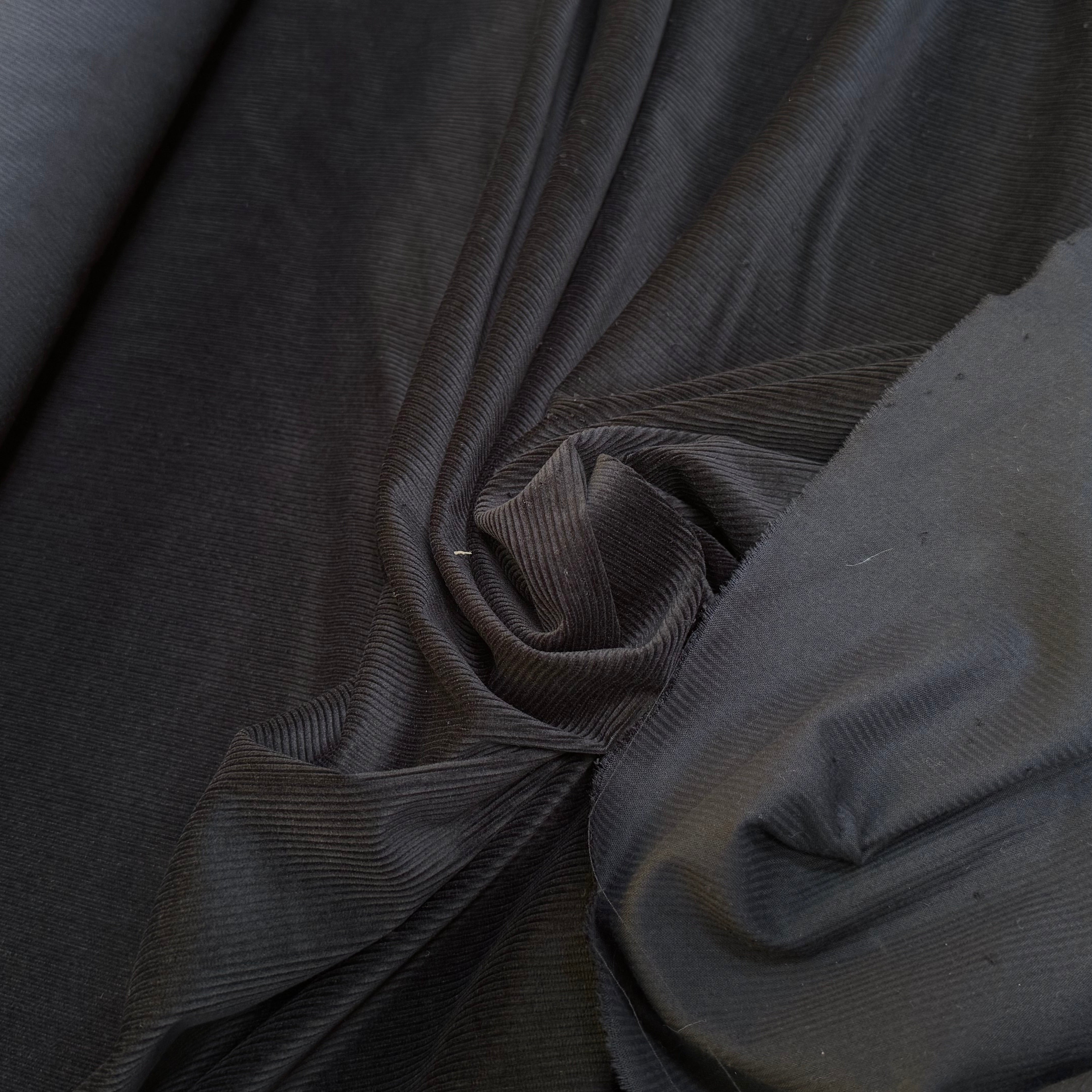 VELOURS DE COTON CÔTELÉ NOIR STRETCH - My Little Coupon