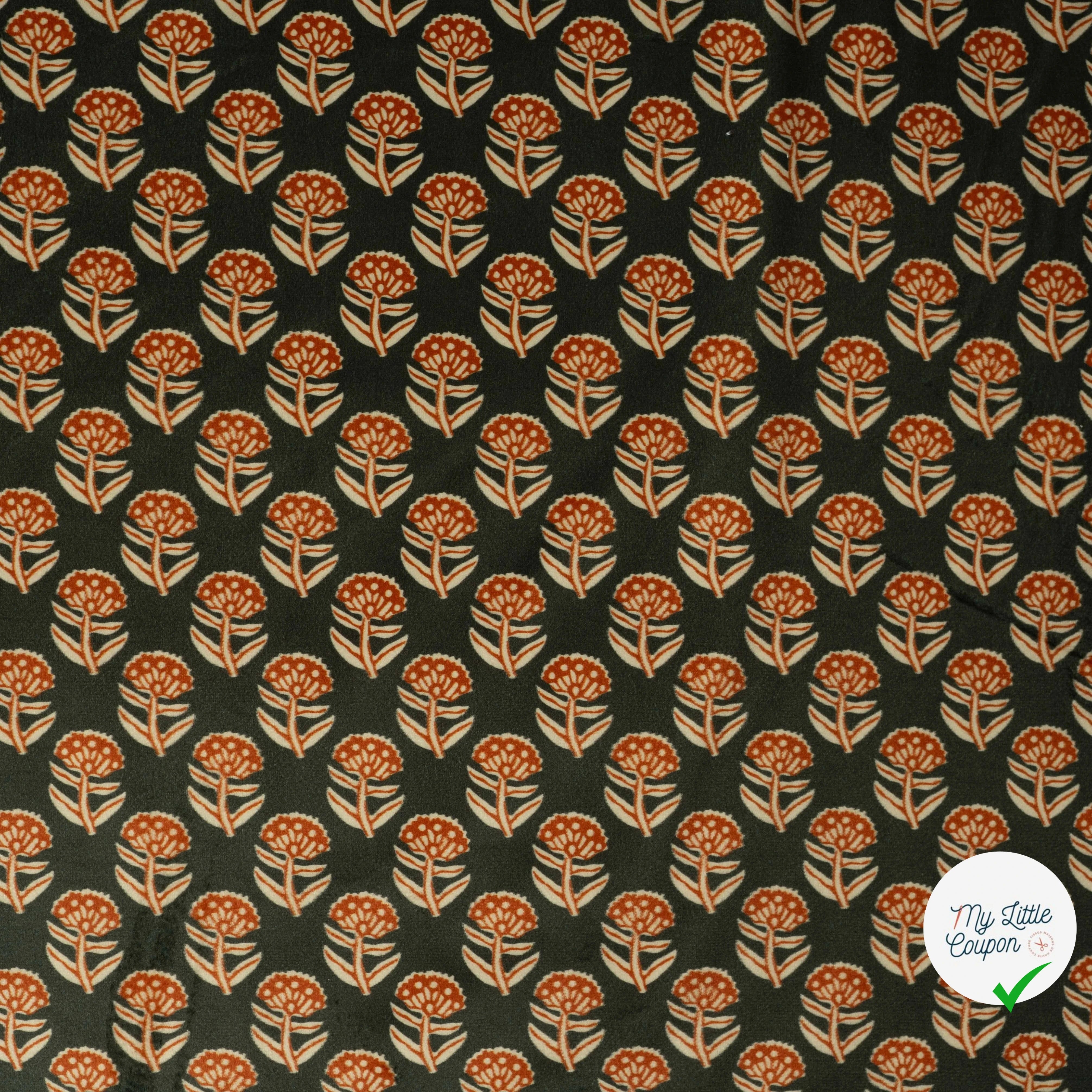 VELOURS IMPRIMÉ FLEURS BLOCKPRINT BRUN FONCÉ - vue à plat