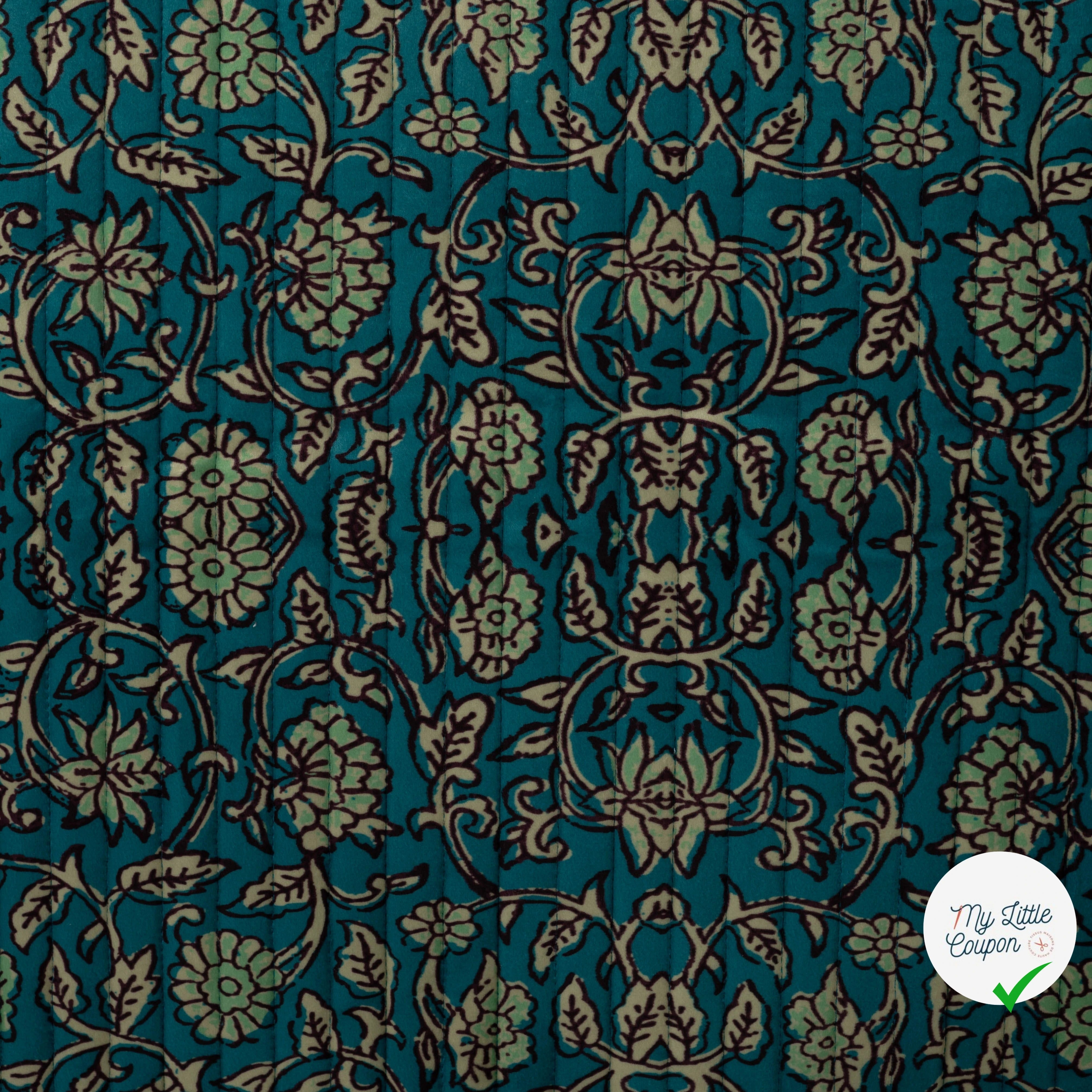 VELOURS MATELASSÉ RAYURES FLEURS ET ABSTRAIT PÉTROLE - vue à plat