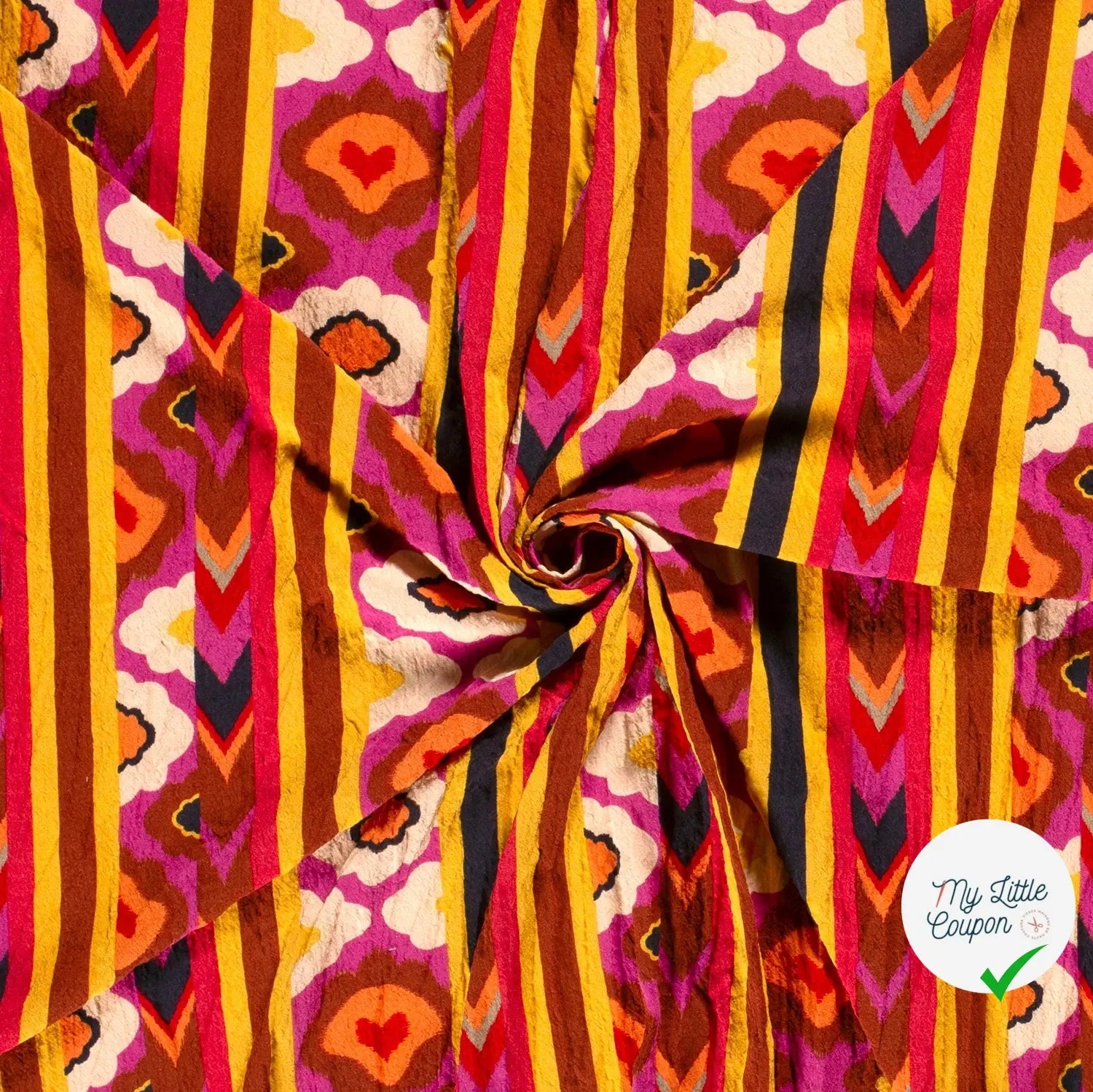 VISCOSE BUBBLE TISSU IMPRIMÉ ABSTRAIT FUCHSIA - My Little Coupon