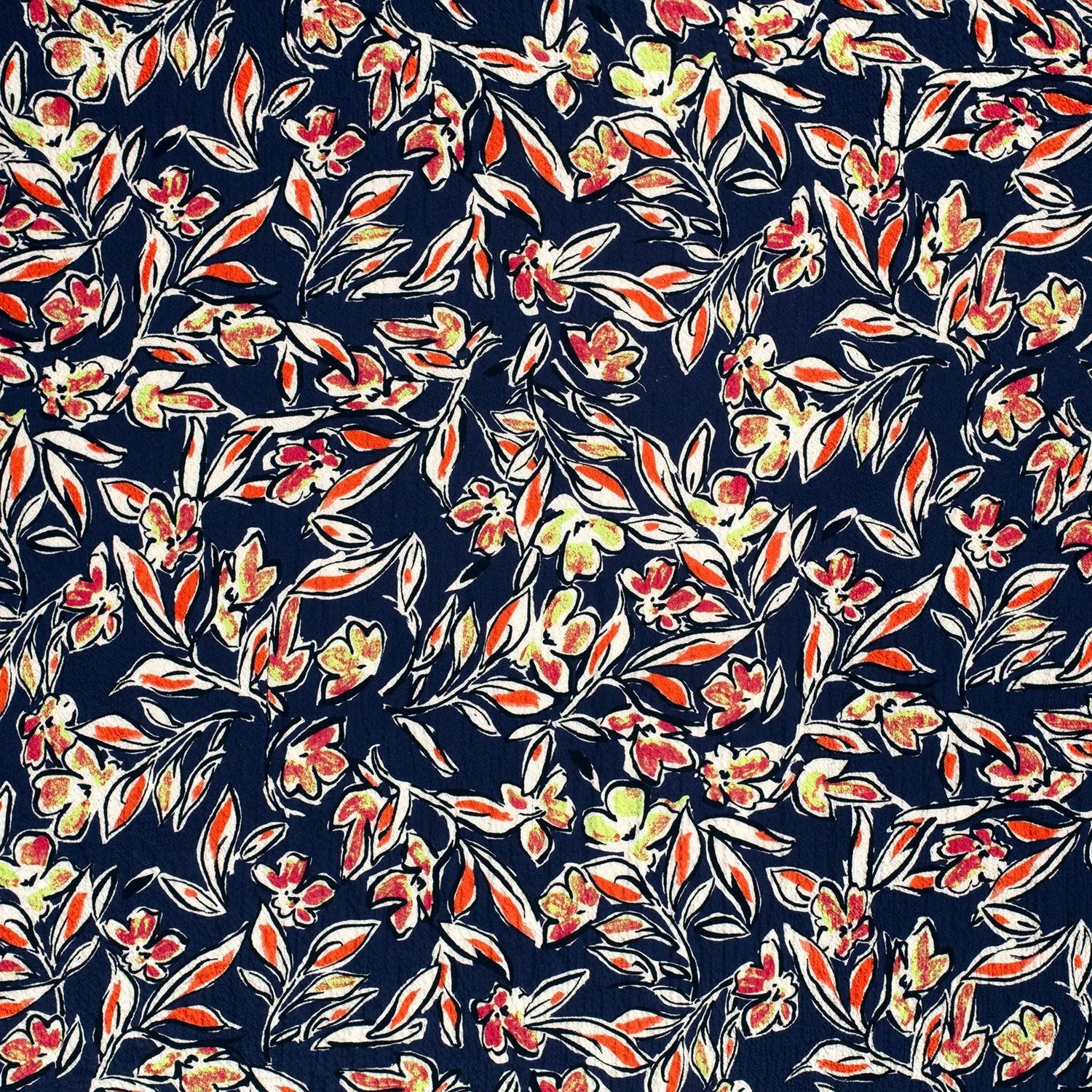 VISCOSE BUBBLE TISSU IMPRIMÉ FEUILLES BLEU MARINE - My Little Coupon