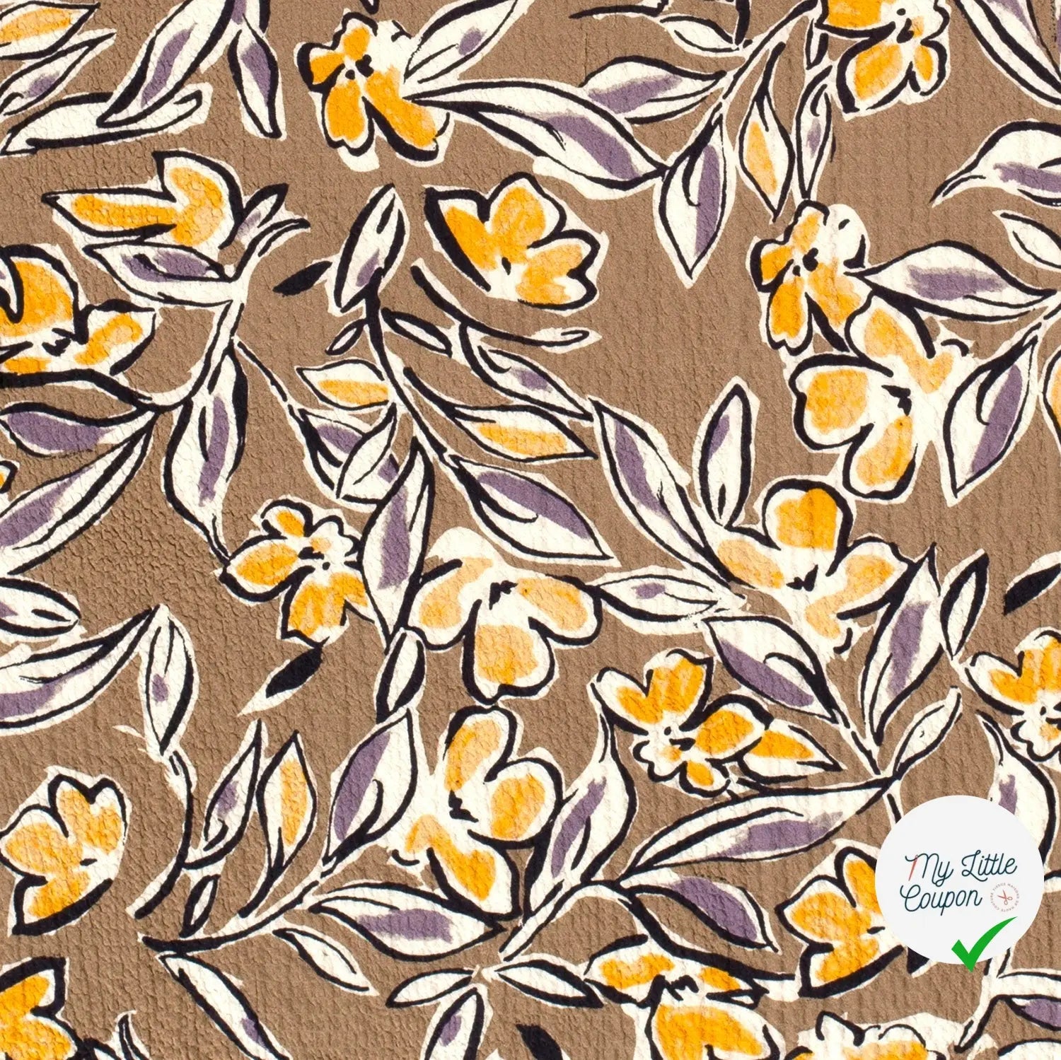 VISCOSE BUBBLE TISSU IMPRIMÉ FEUILLES MARRON TAUPE - My Little Coupon