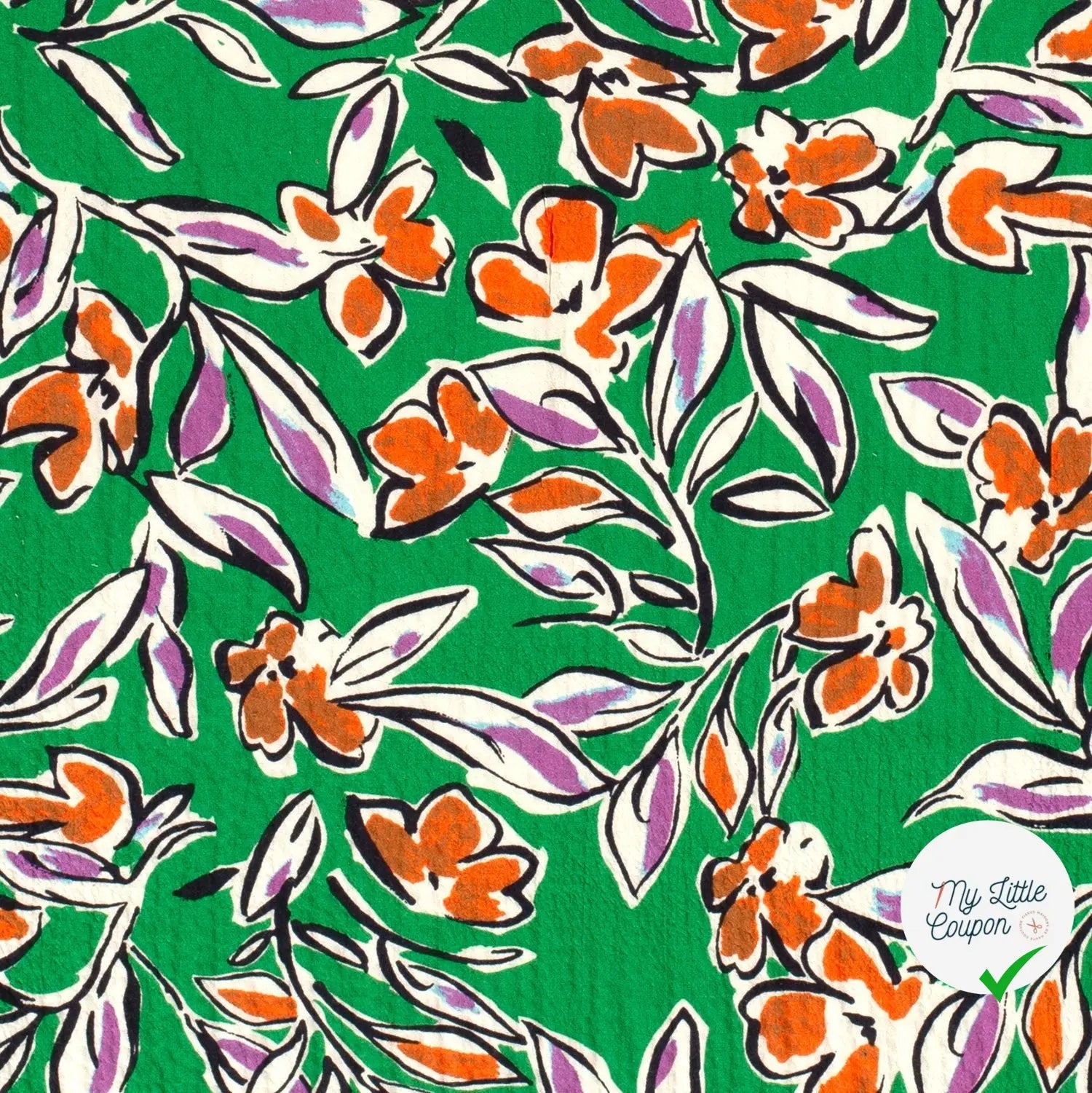 VISCOSE BUBBLE TISSU IMPRIMÉ FEUILLES VERT - My Little Coupon