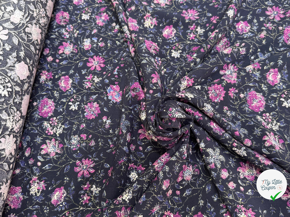 VISCOSE DOUCE ET FLUIDE FOND NUIT FLORAUX VIOLET - My Little Coupon