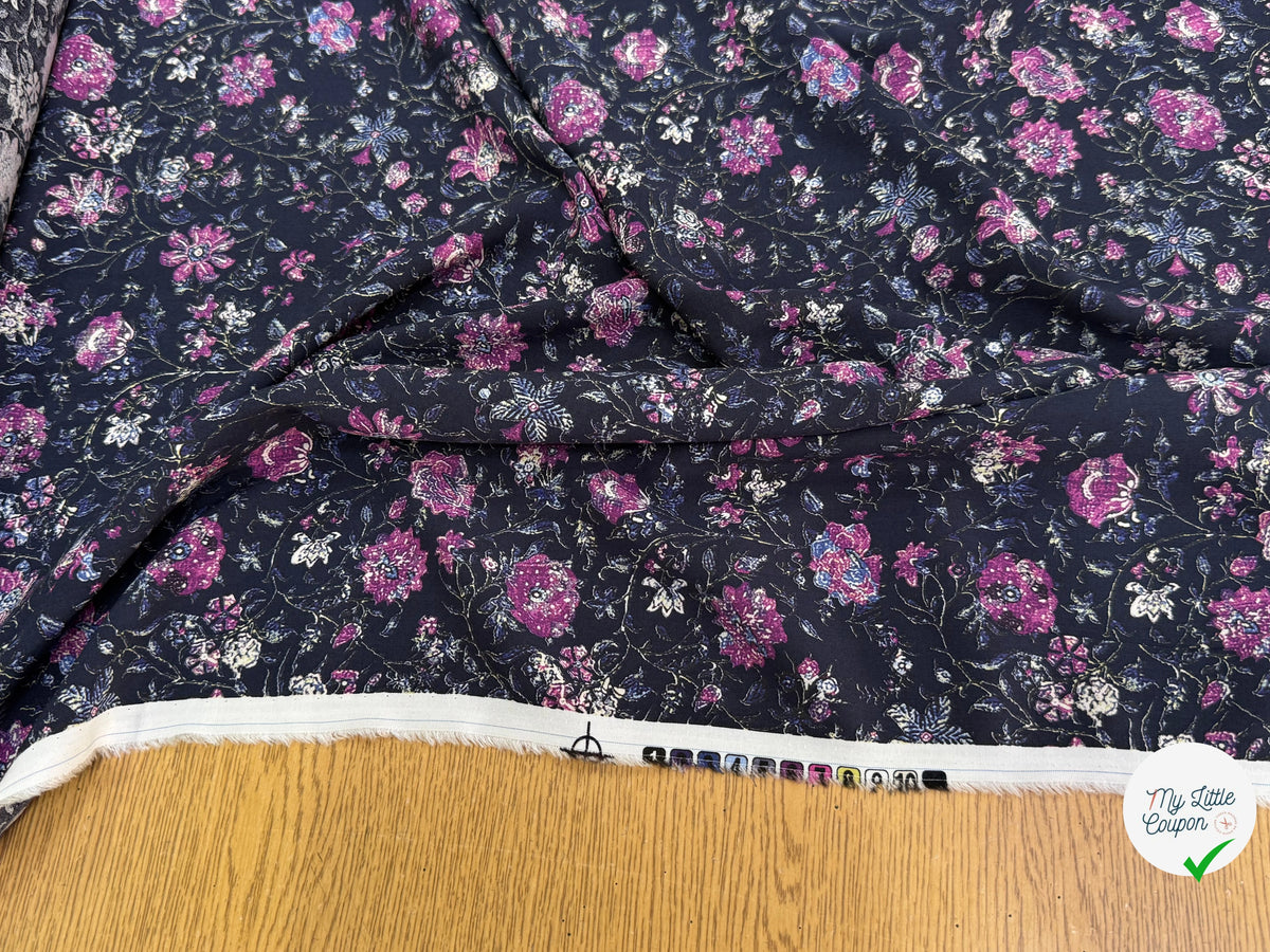 VISCOSE DOUCE ET FLUIDE FOND NUIT FLORAUX VIOLET - My Little Coupon