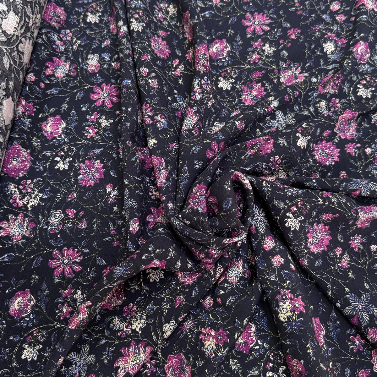 VISCOSE DOUCE ET FLUIDE FOND NUIT FLORAUX VIOLET - My Little Coupon
