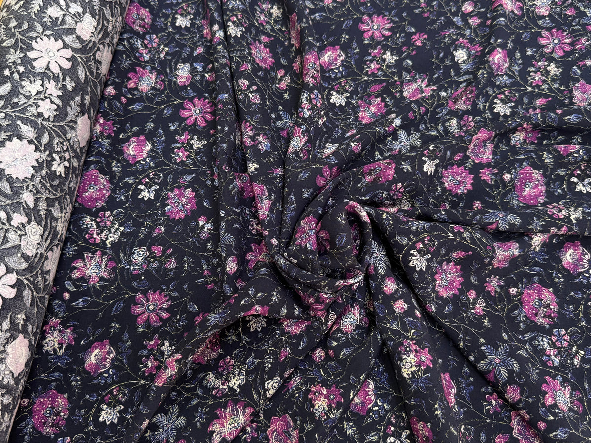 VISCOSE DOUCE ET FLUIDE FOND NUIT FLORAUX VIOLET - My Little Coupon