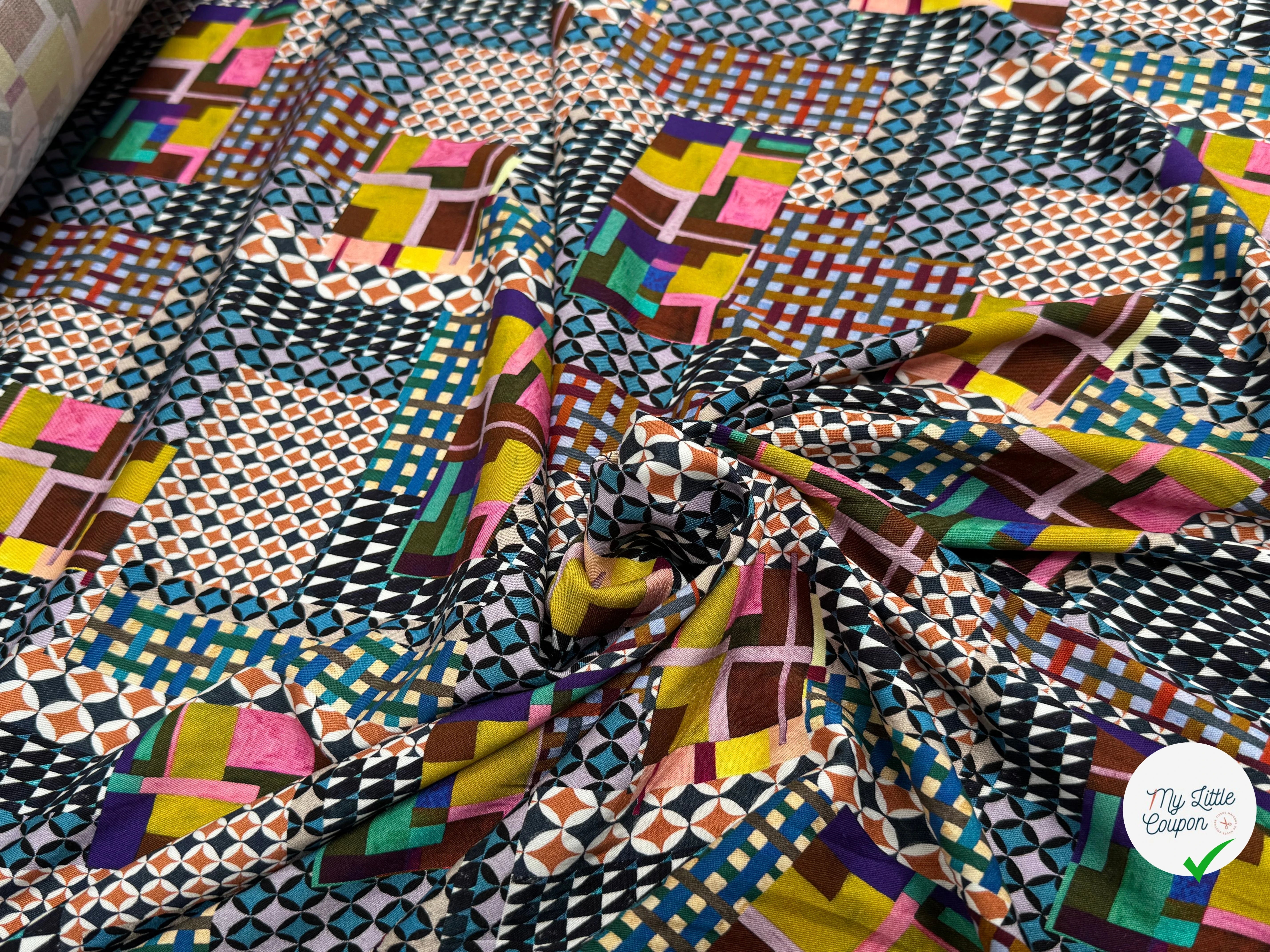 VISCOSE ÉLASTHANNE IMPRIMÉ MOSAÏQUE PUNGI TOPO MOSAIQUE - My Little Coupon