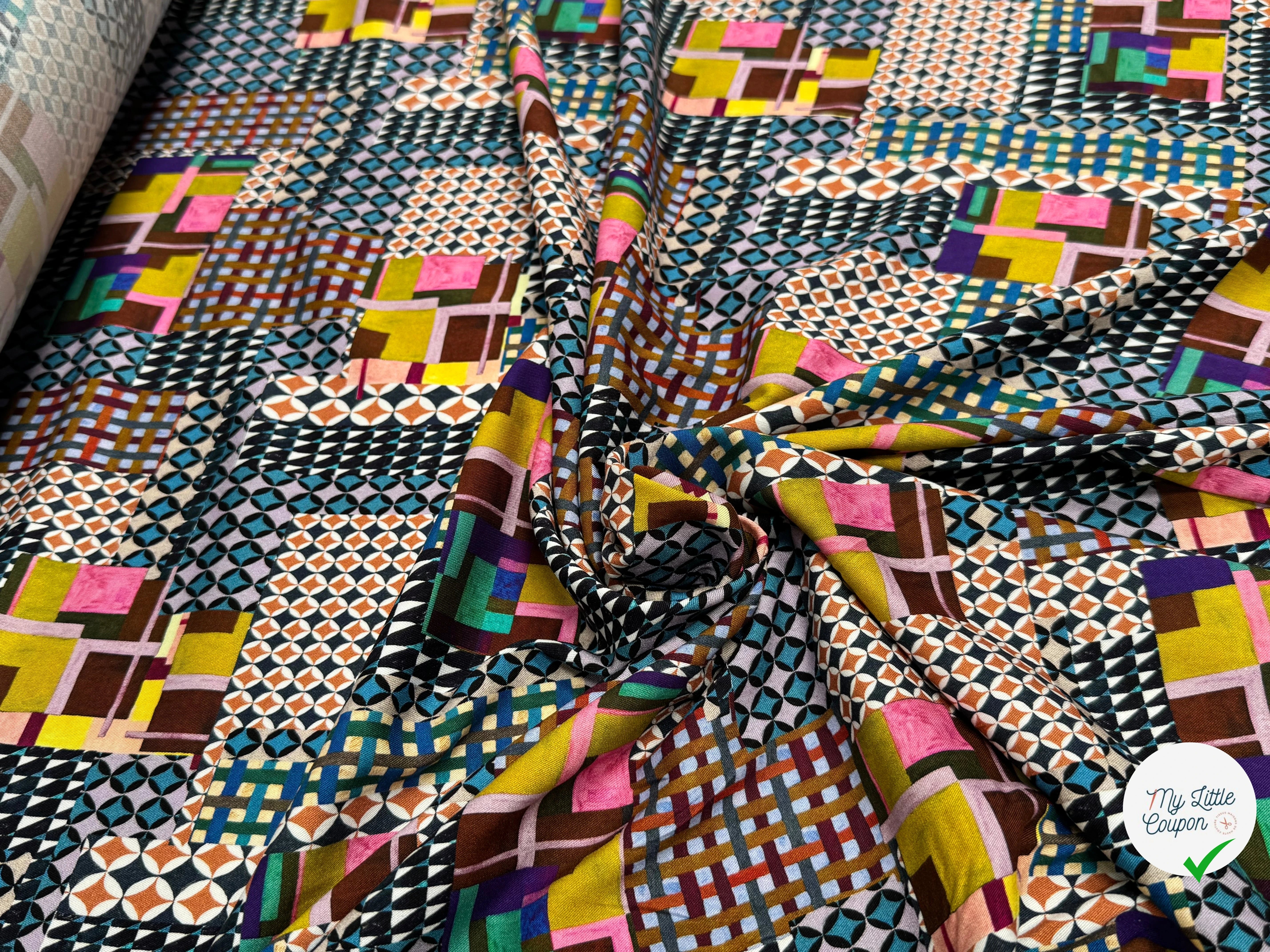 VISCOSE ÉLASTHANNE IMPRIMÉ MOSAÏQUE PUNGI TOPO MOSAIQUE - My Little Coupon