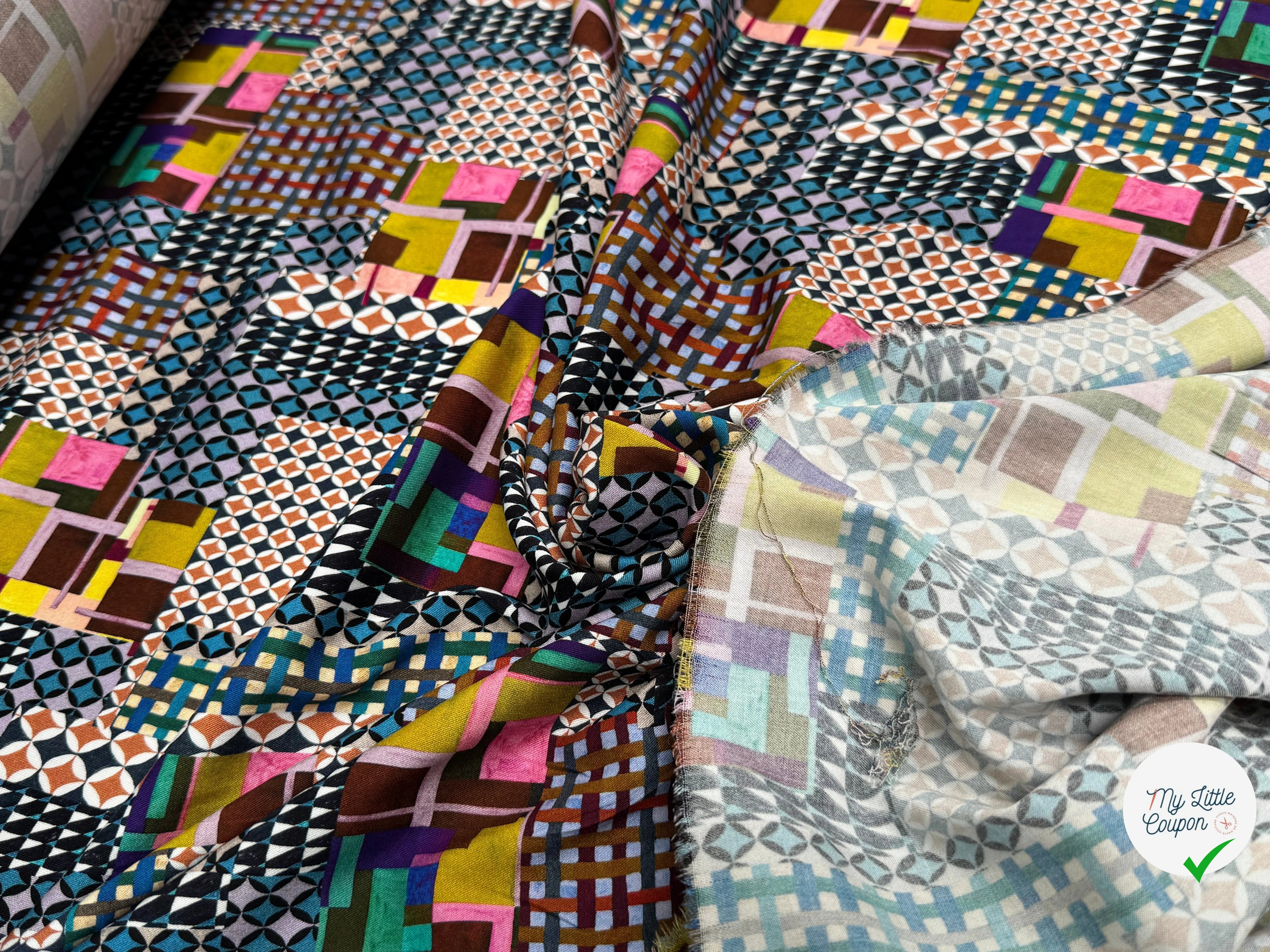VISCOSE ÉLASTHANNE IMPRIMÉ MOSAÏQUE PUNGI TOPO MOSAIQUE - My Little Coupon