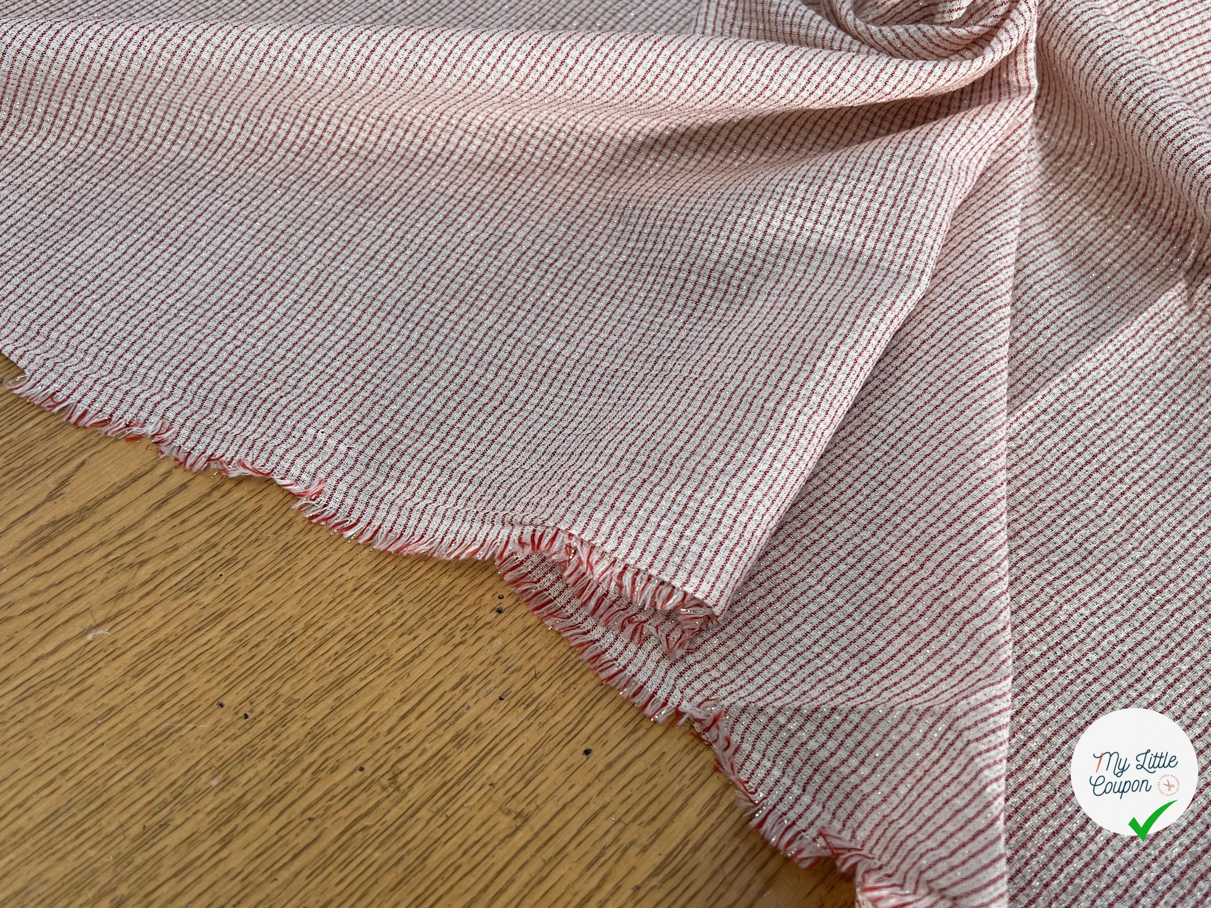 VISCOSE FLUIDE ÉCRU RAYURES FINES ROUGE - My Little Coupon