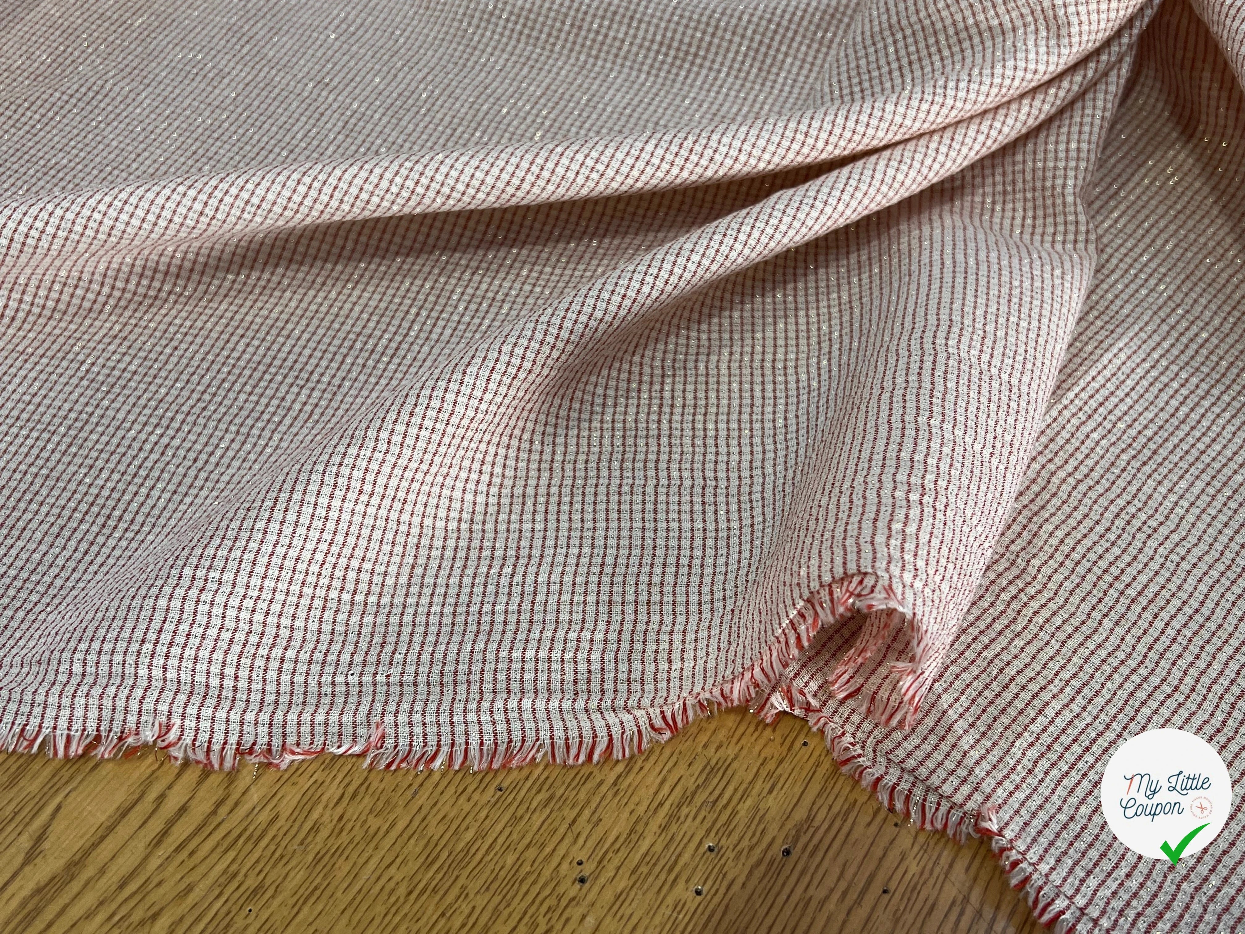 VISCOSE FLUIDE ÉCRU RAYURES FINES ROUGE - My Little Coupon