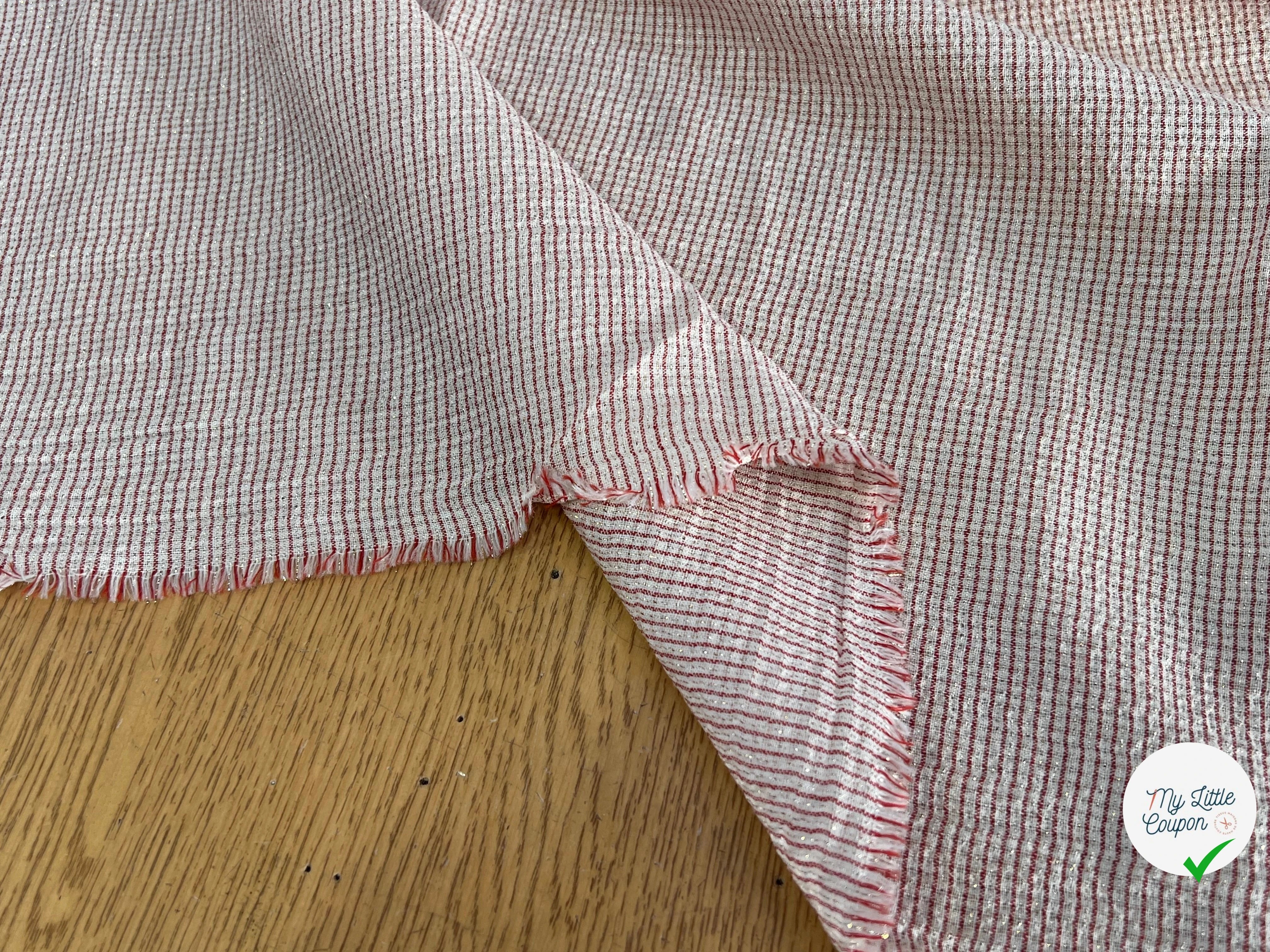 VISCOSE FLUIDE ÉCRU RAYURES FINES ROUGE - My Little Coupon