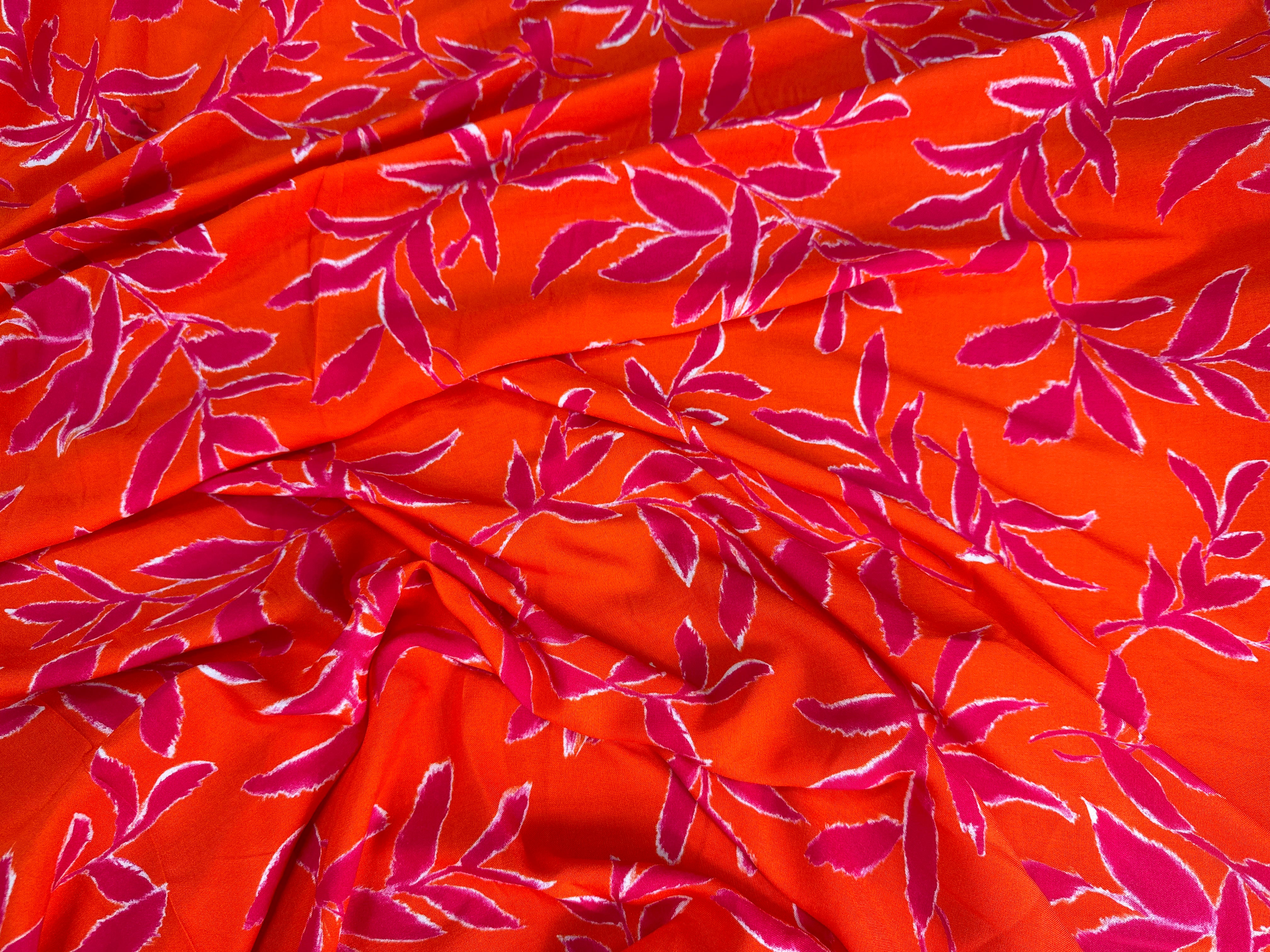 VISCOSE FLUIDE ORANGE & ROSE FEUILLAGES - My Little Coupon
