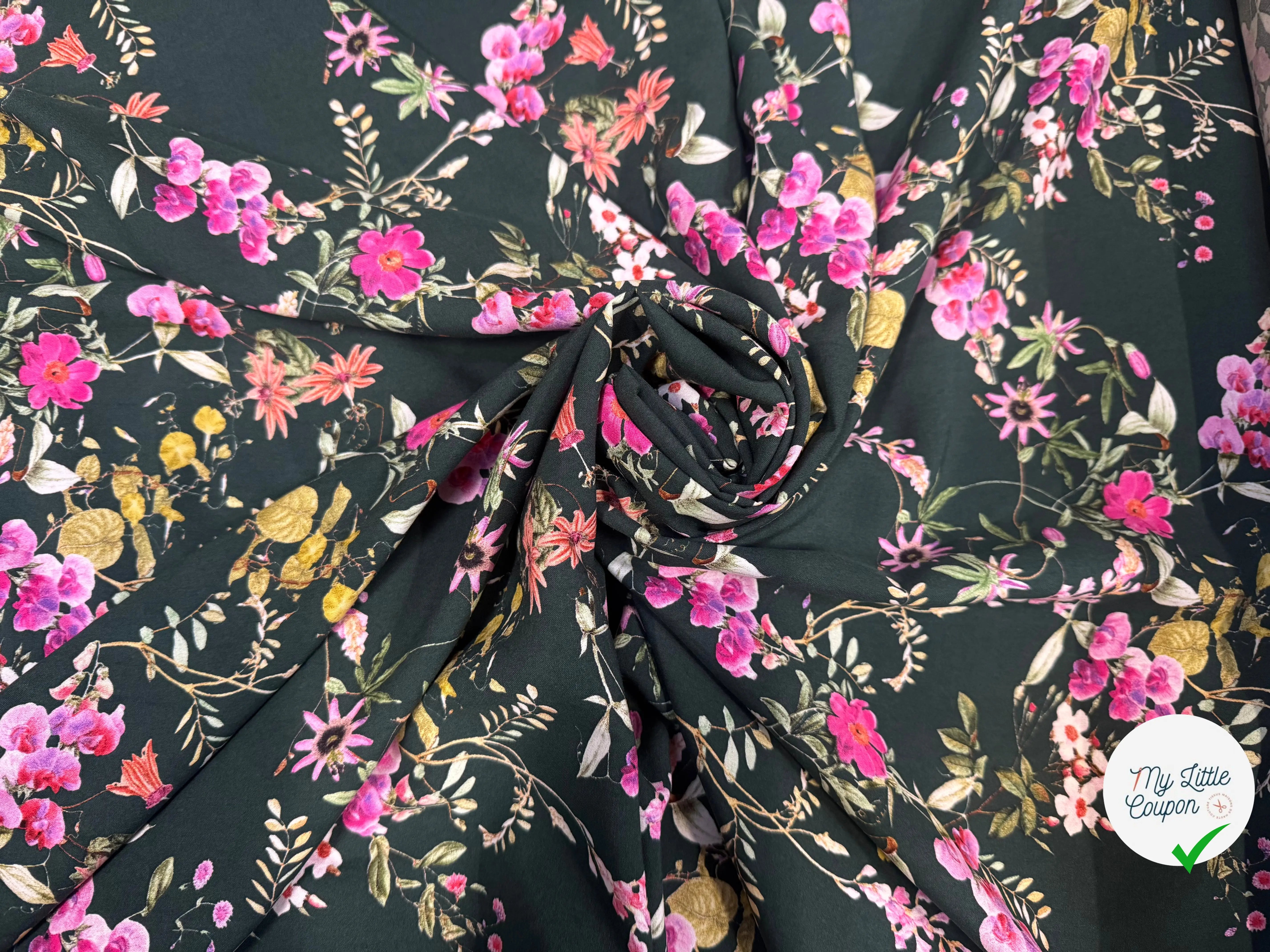VISCOSE IMPRIMÉE VERTE FLORALE PRINTEMPS - My Little Coupon