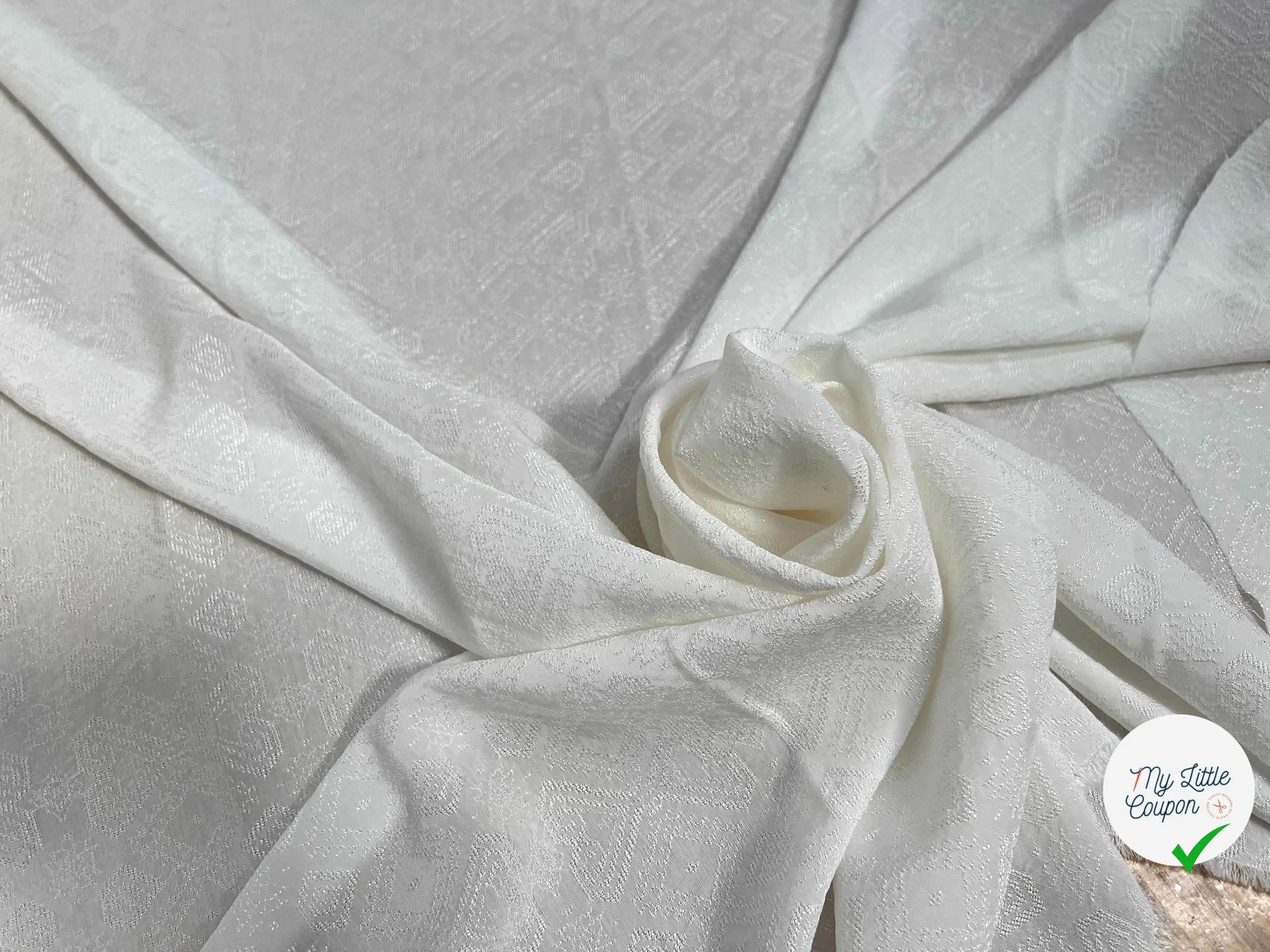 VISCOSE JACQUARD BLANC MOTIFS TONS SUR TONS BRILLANTS - My Little Coupon