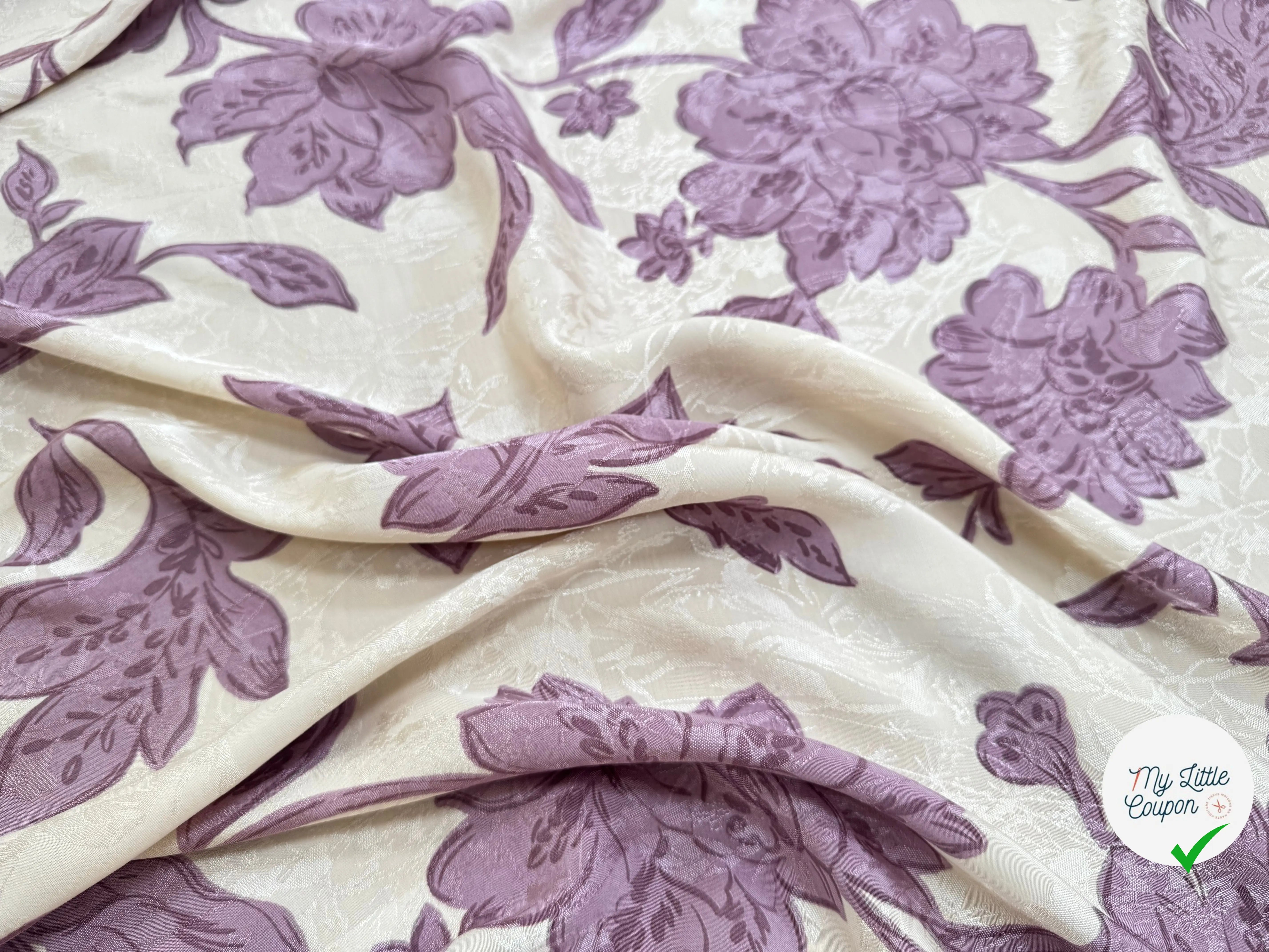 VISCOSE JACQUARD MOTIF FLEURS VIOLET ECOVERO - My Little Coupon