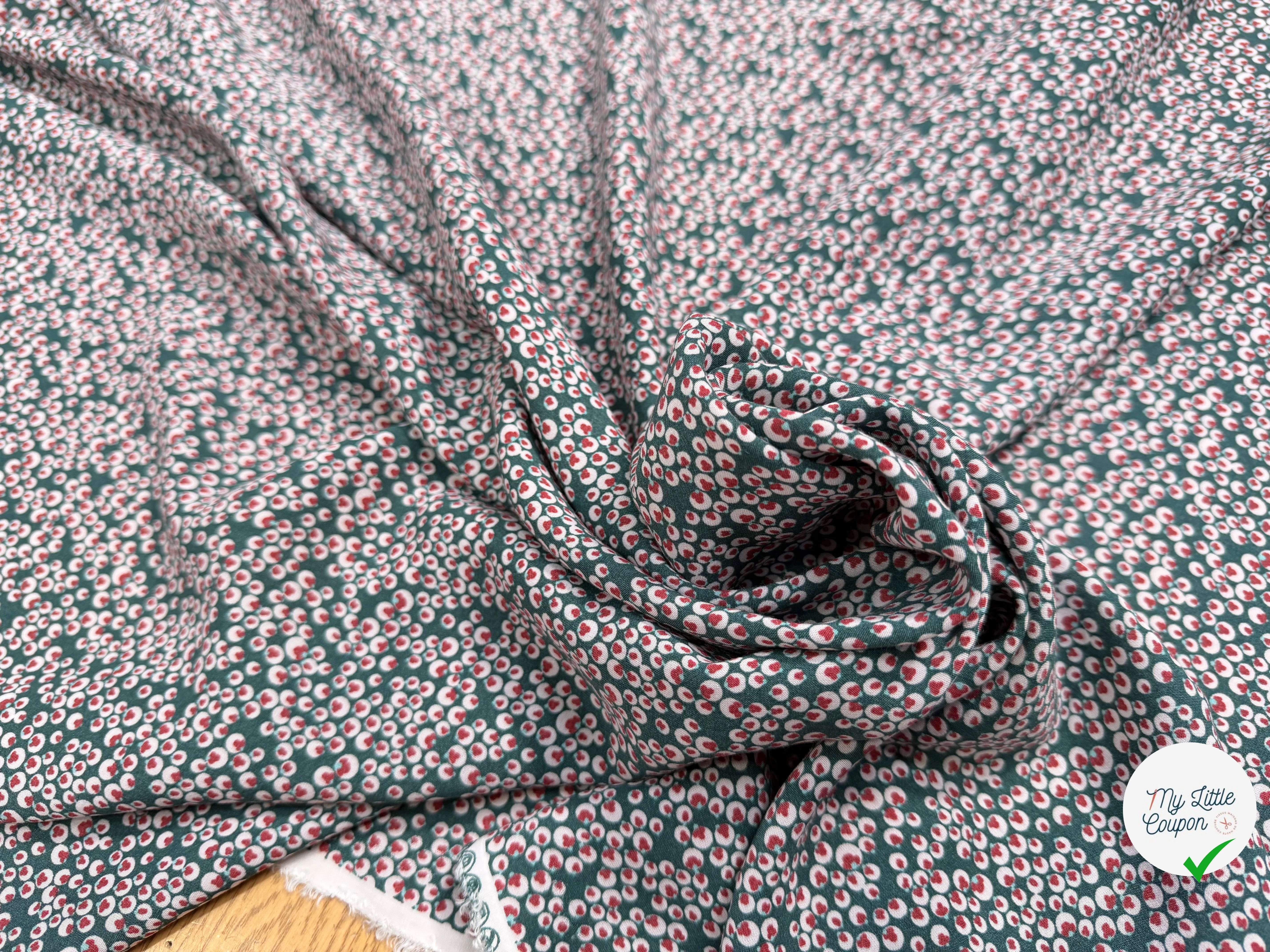 VISCOSE JOLI VERT BULLES ROSÉ ROUGE - My Little Coupon