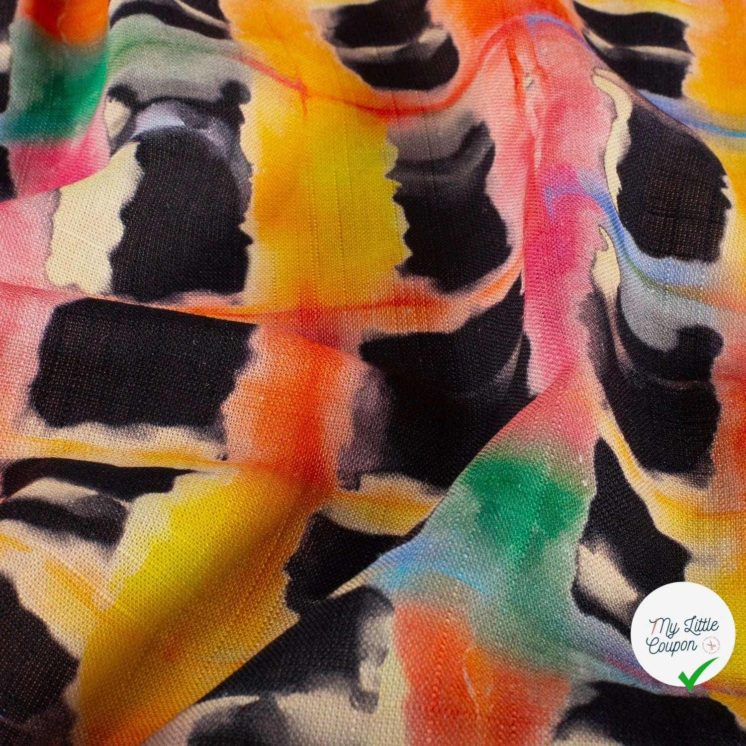 VISCOSE LIN CHAINE ET TRAME TISSU IMPRIMÉ ABSTRAIT BLEU MARINE #2 - My Little Coupon