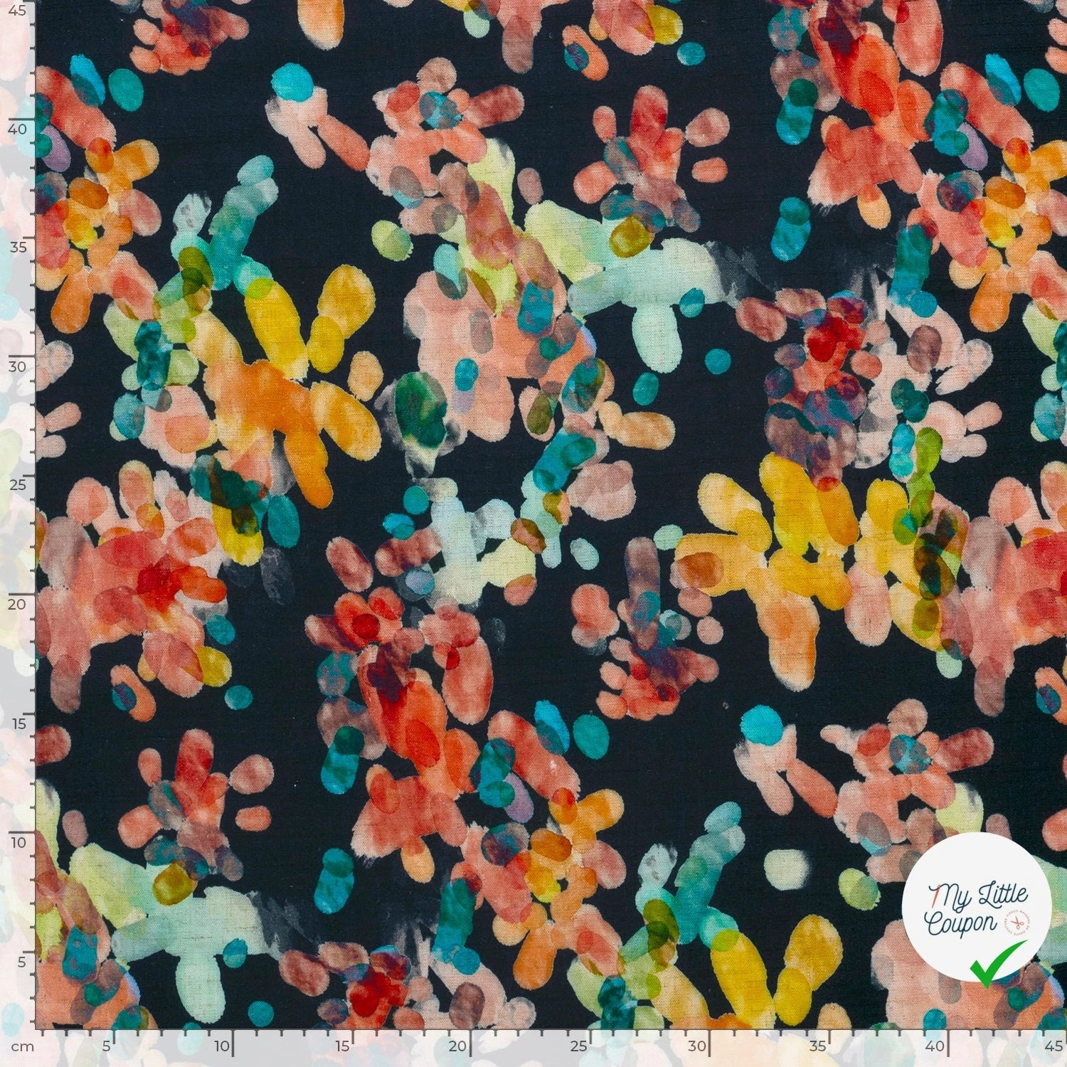 VISCOSE LIN CHAINE ET TRAME TISSU IMPRIMÉ ABSTRAIT BLEU MARINE #3 - My Little Coupon