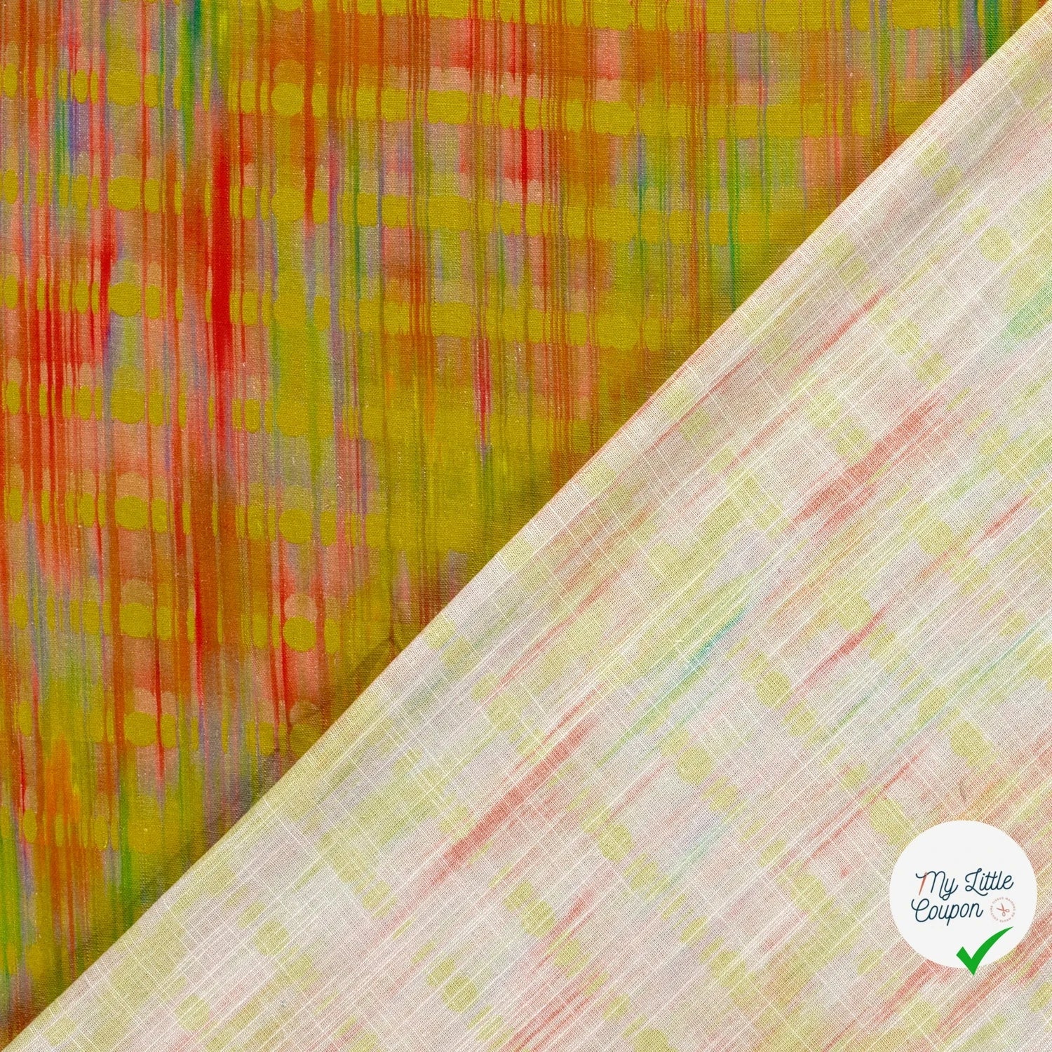 VISCOSE LIN CHAINE ET TRAME TISSU IMPRIMÉ ABSTRAIT VERT CITRON - My Little Coupon