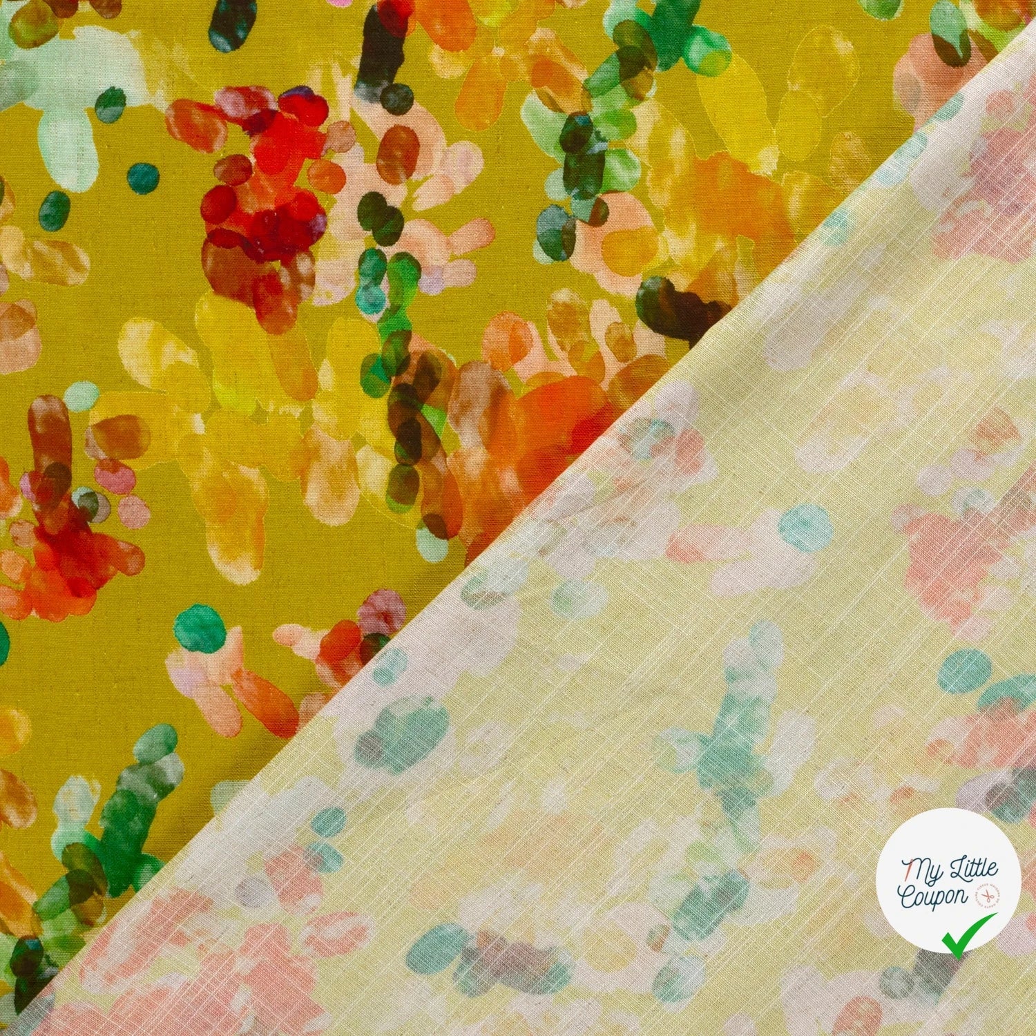 VISCOSE LIN CHAINE ET TRAME TISSU IMPRIMÉ ABSTRAIT VERT CITRON #2 - My Little Coupon