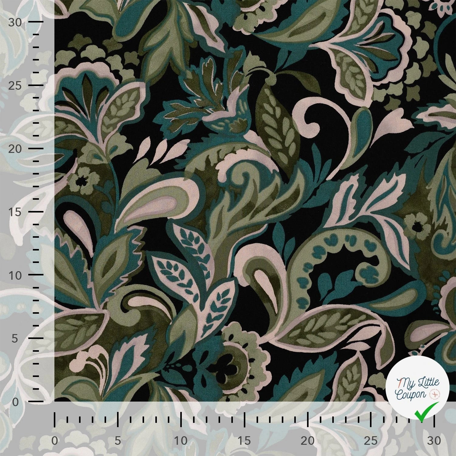 Viscose stretch imprimée feuilles turquoise - texture