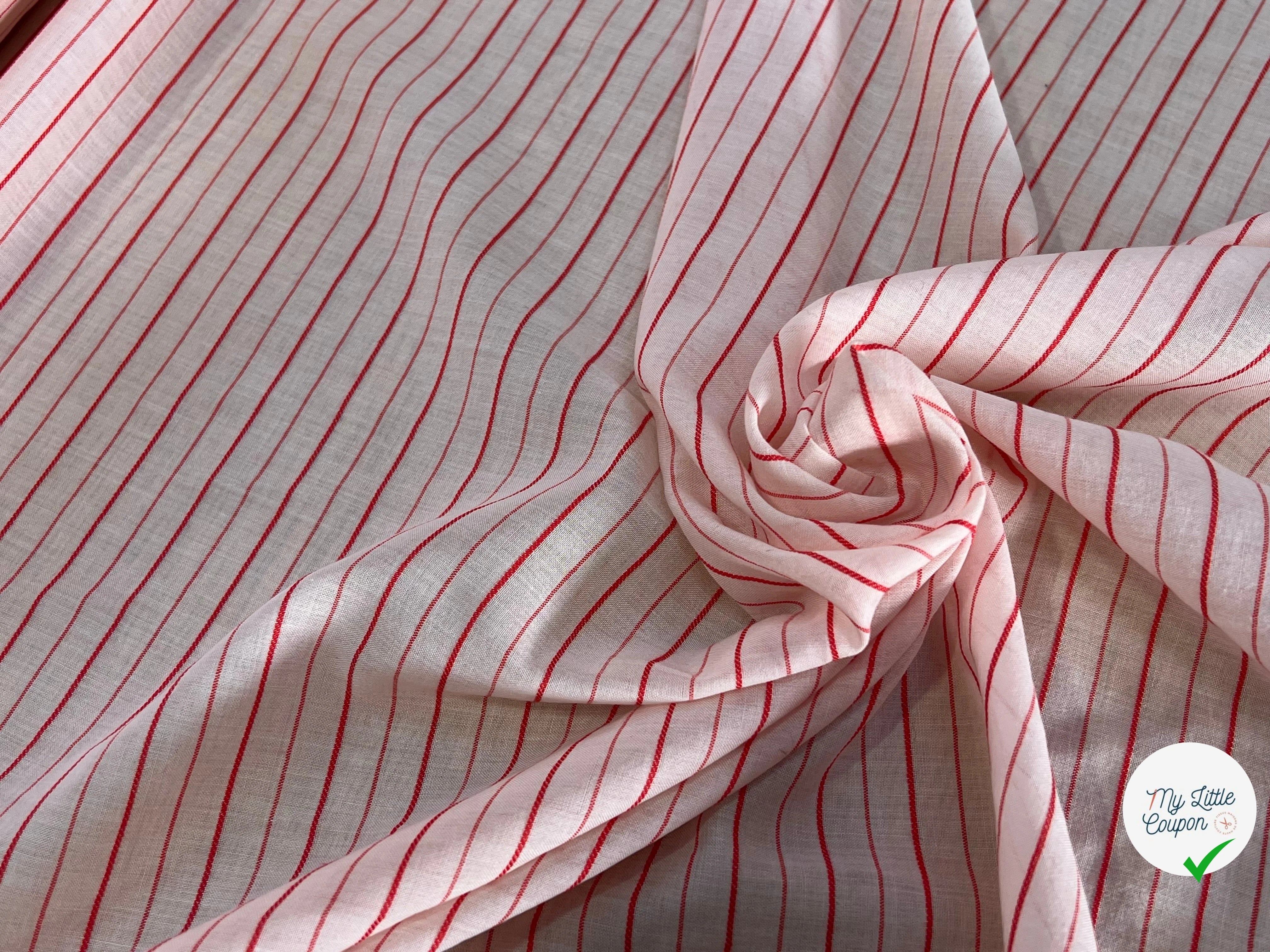 VOILE COTON BAIN ROSE CLAIR RAYURES ROUGE - My Little Coupon