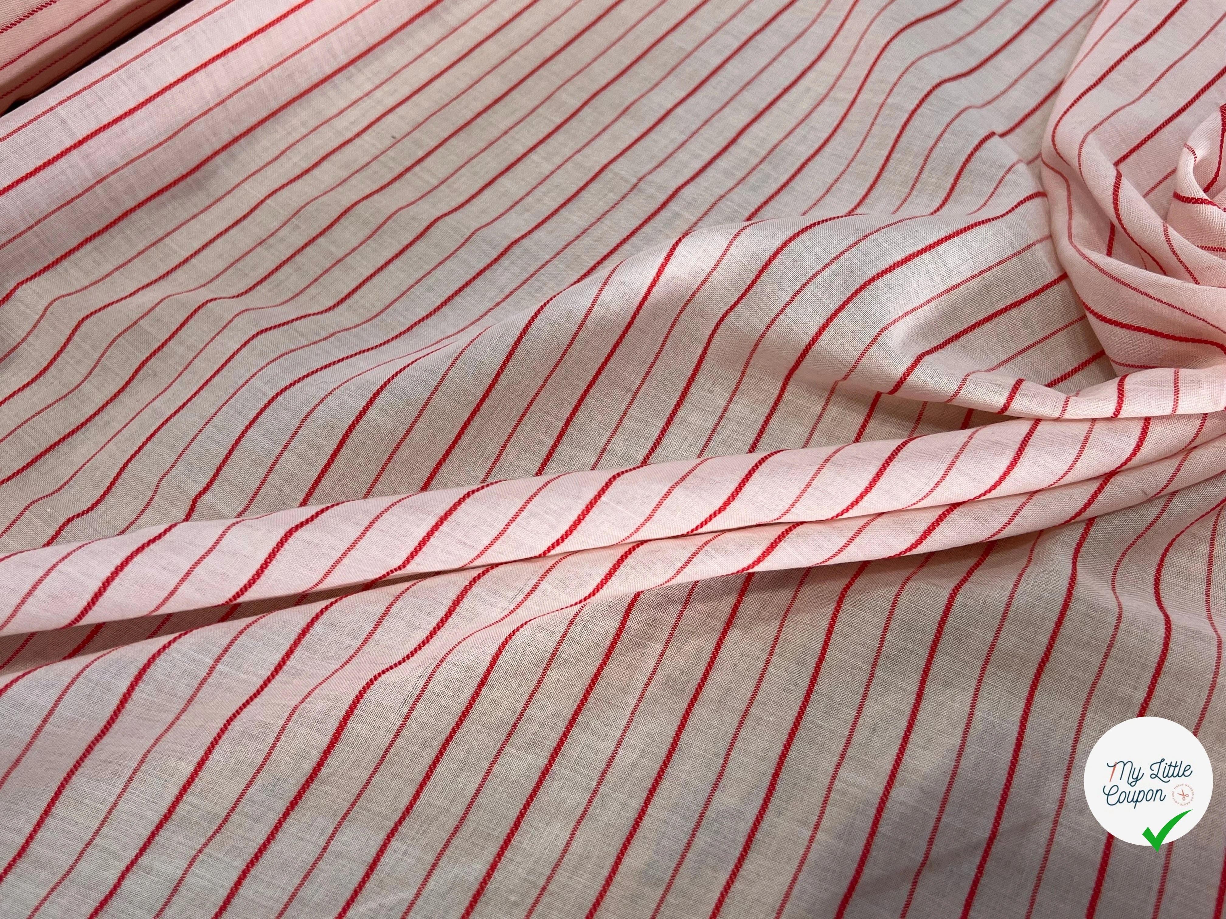 VOILE COTON BAIN ROSE CLAIR RAYURES ROUGE - My Little Coupon