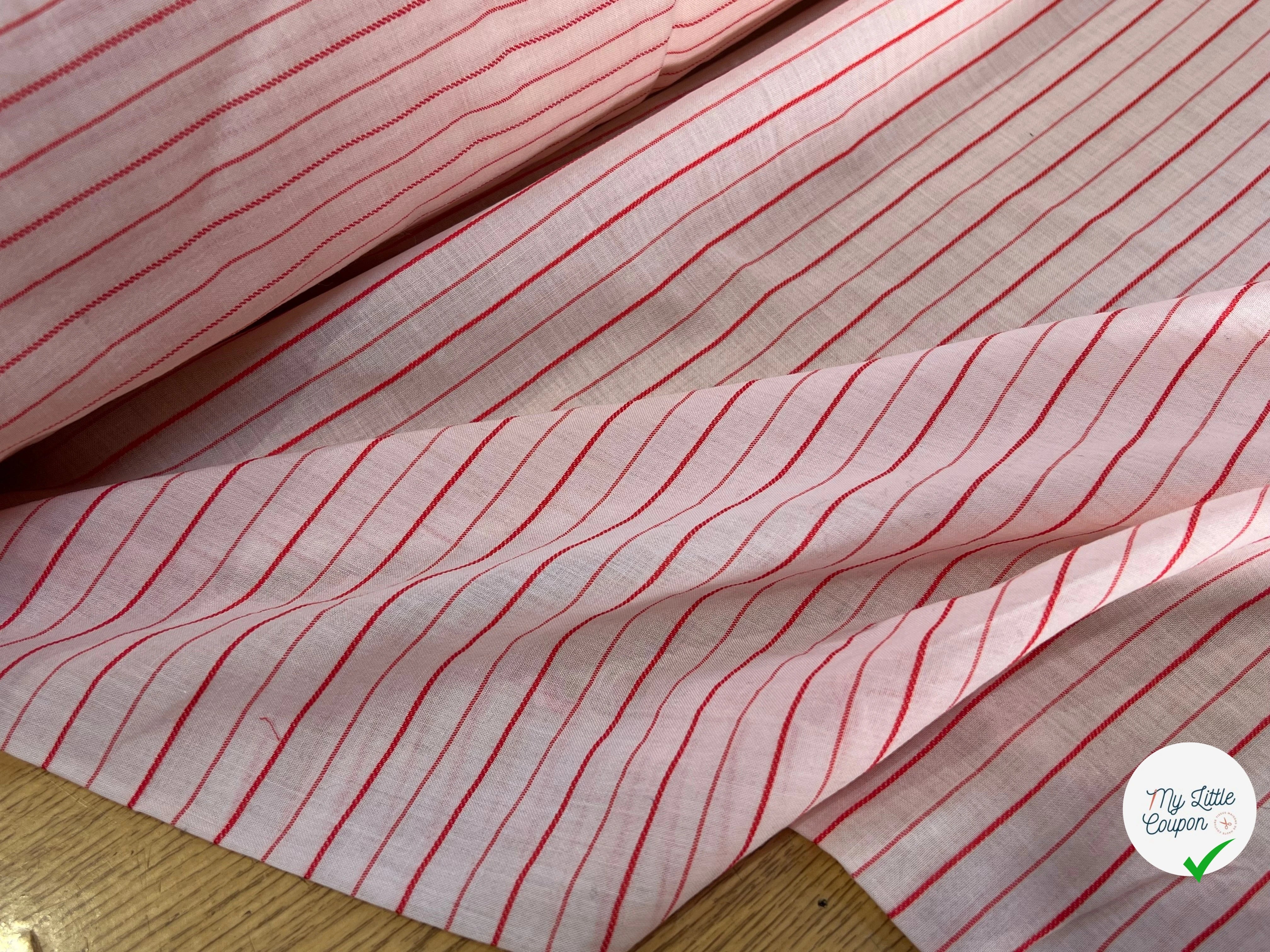 VOILE COTON BAIN ROSE CLAIR RAYURES ROUGE - My Little Coupon