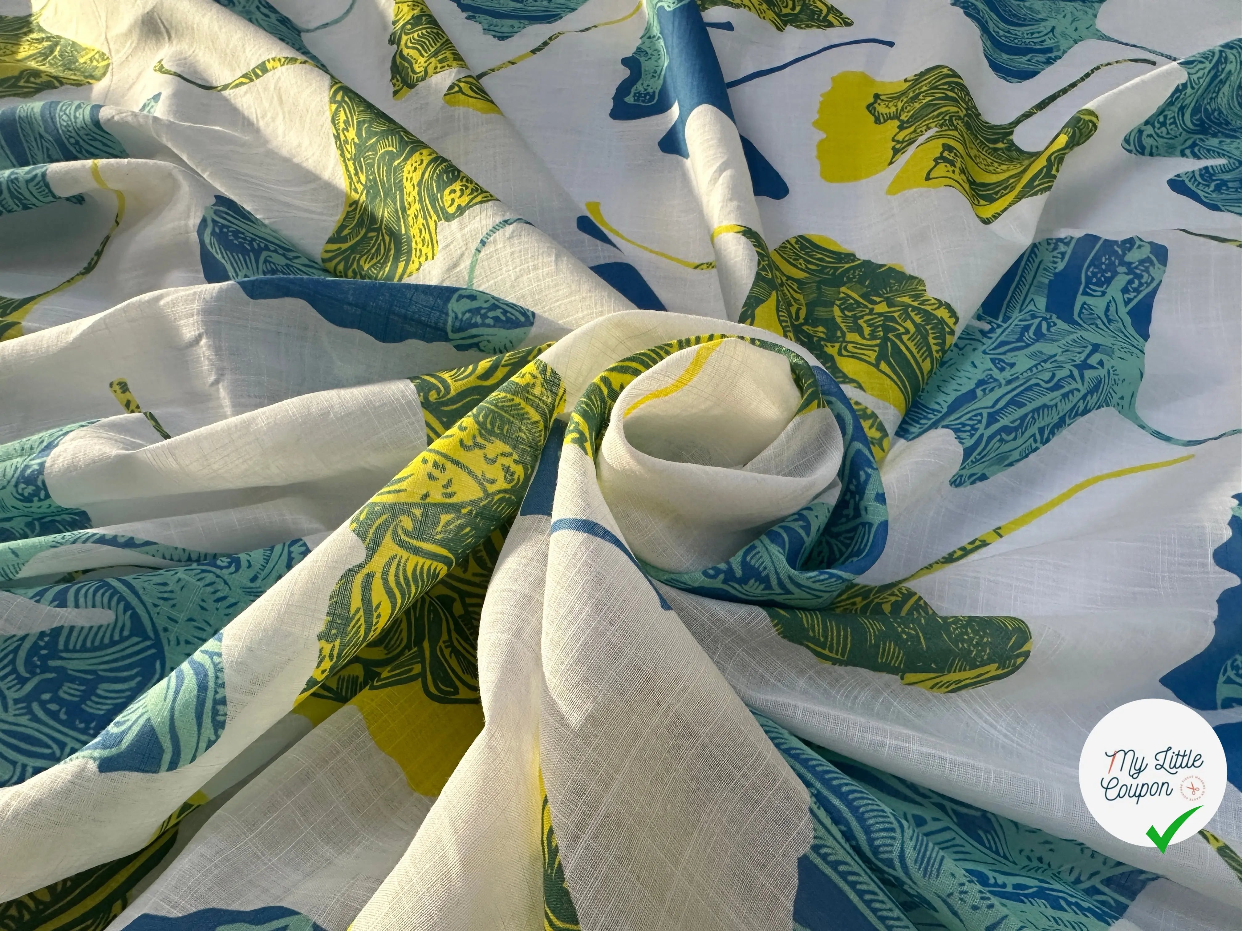 VOILE COTON QUADRILLÉ PETALES JAUNE ET BLEU - My Little Coupon