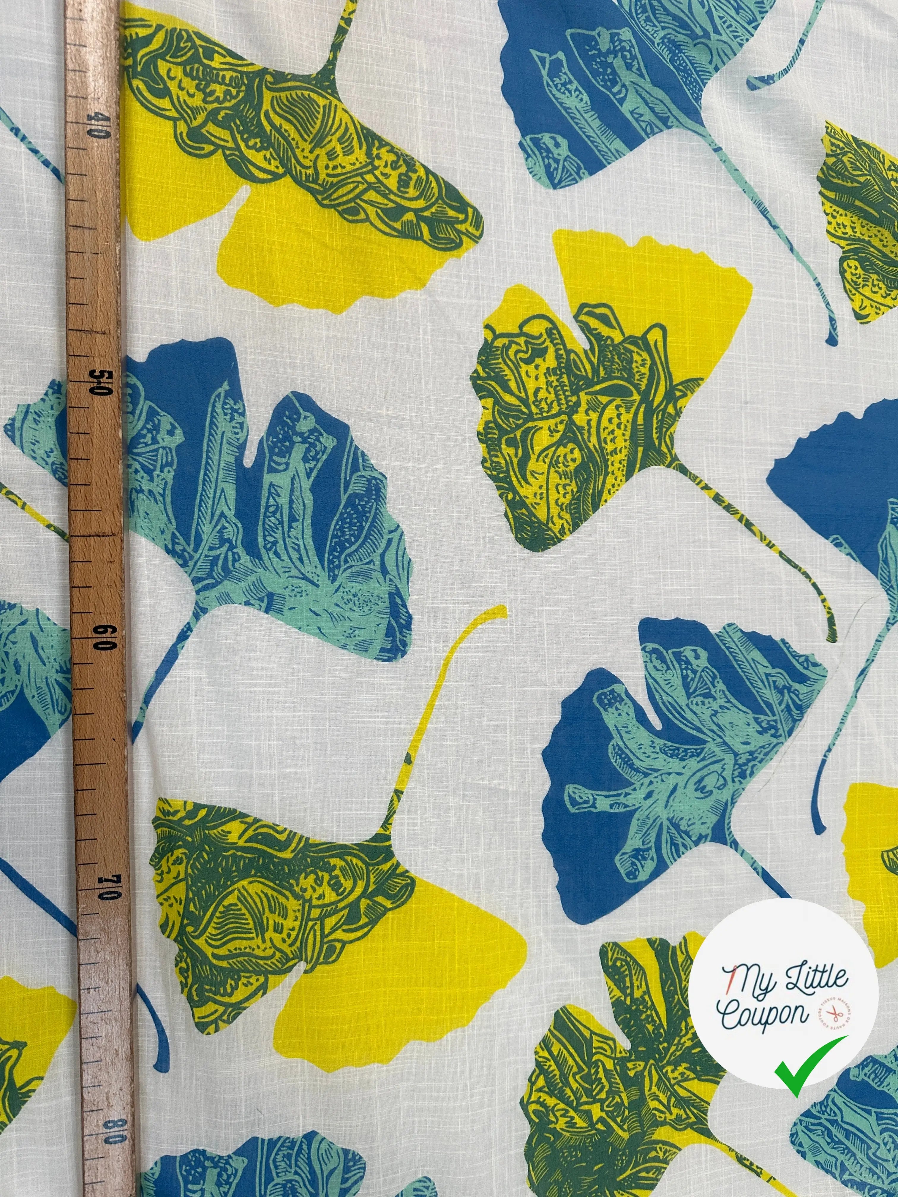 VOILE COTON QUADRILLÉ PETALES JAUNE ET BLEU - My Little Coupon