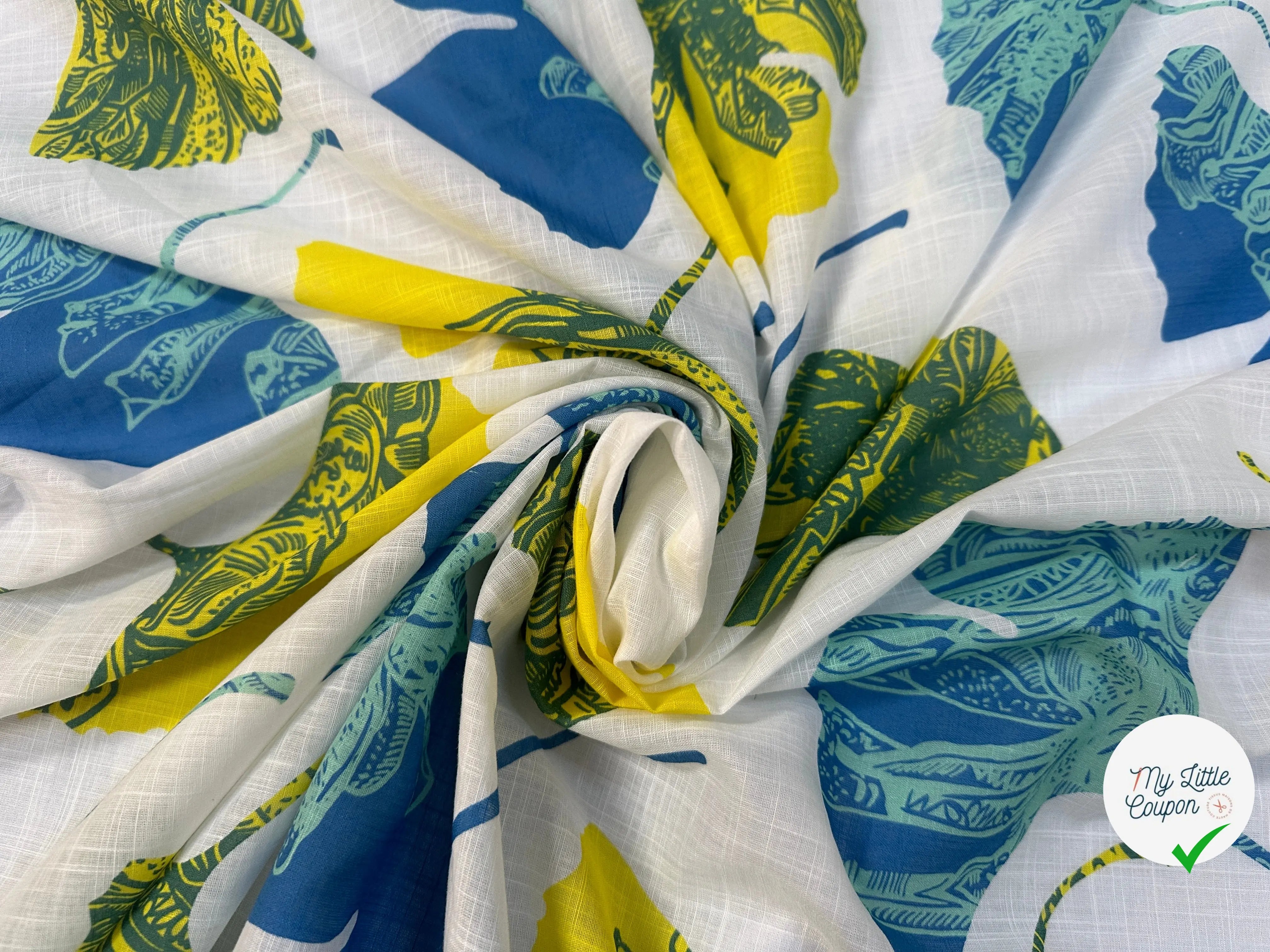 VOILE COTON QUADRILLÉ PETALES JAUNE ET BLEU - My Little Coupon