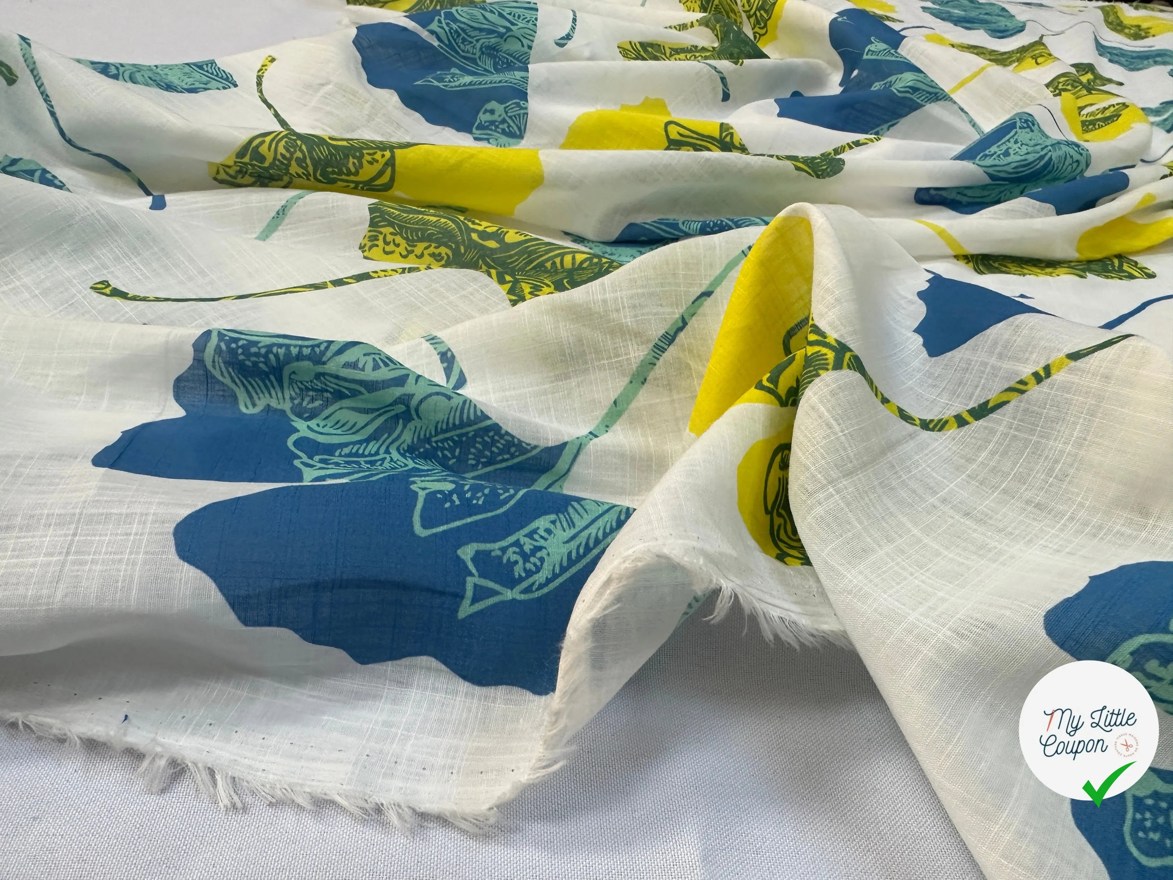 VOILE COTON QUADRILLÉ PETALES JAUNE ET BLEU - My Little Coupon