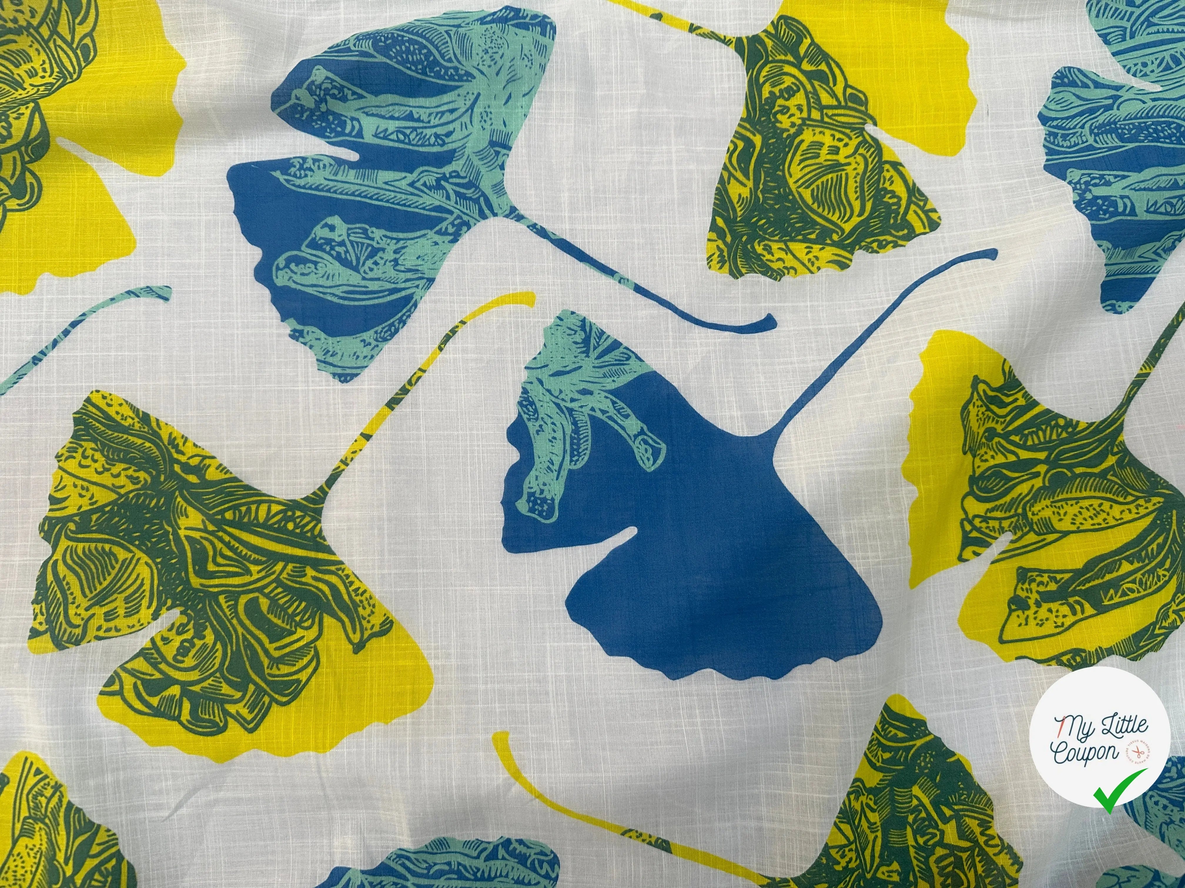 VOILE COTON QUADRILLÉ PETALES JAUNE ET BLEU - My Little Coupon