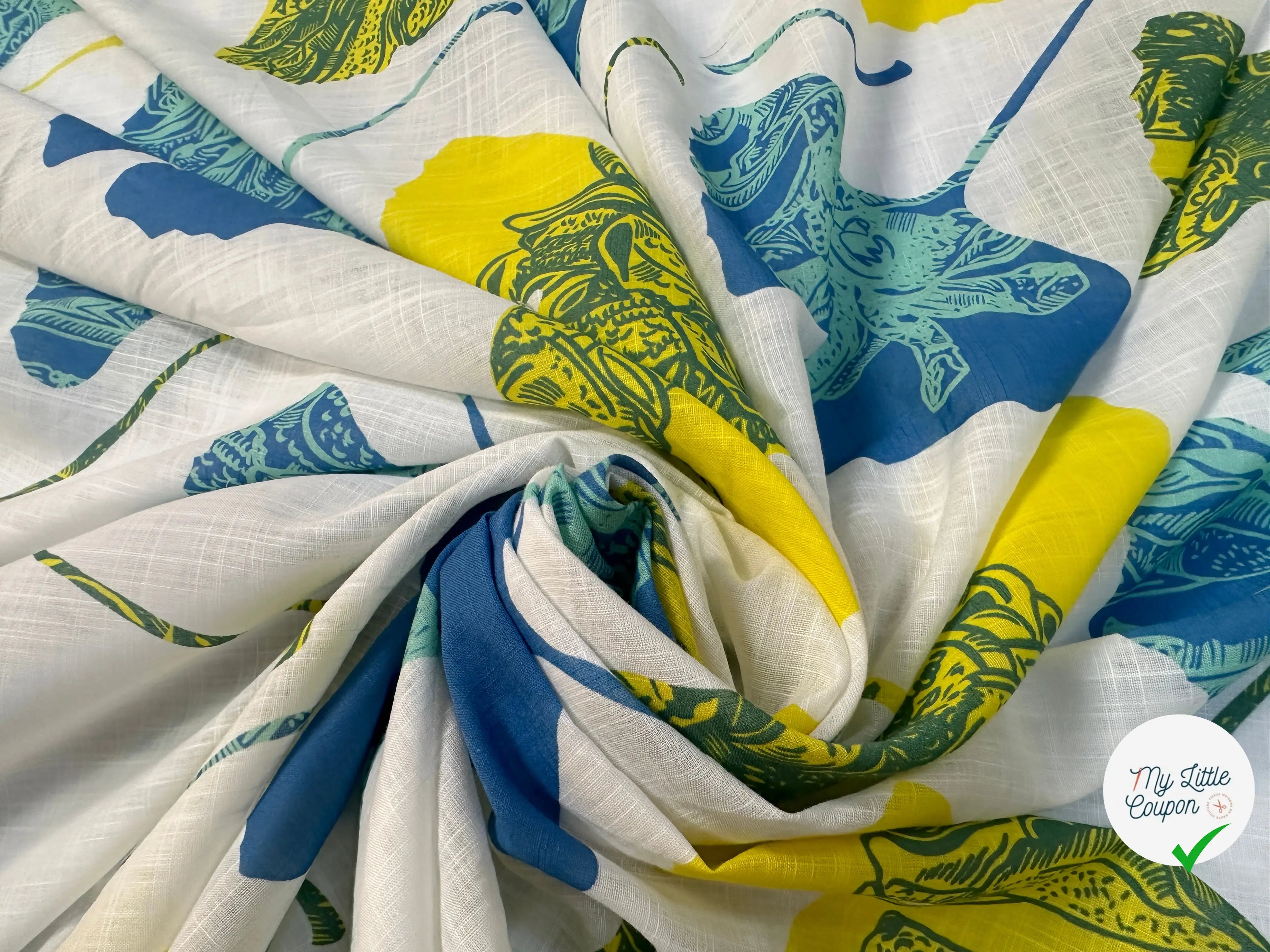 VOILE COTON QUADRILLÉ PETALES JAUNE ET BLEU - My Little Coupon