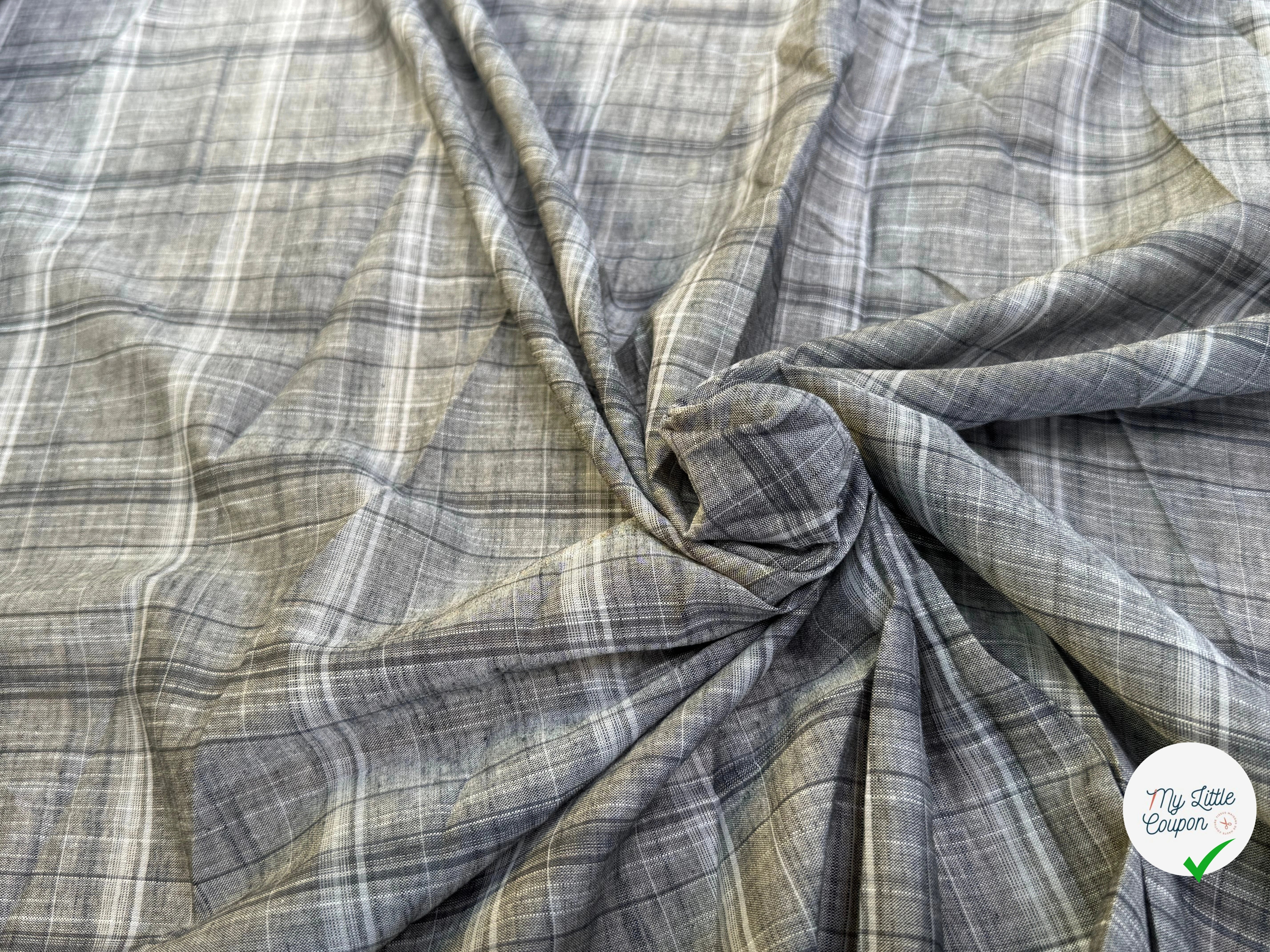 VOILE DE COTON À CARREAUX FINE RAYURES GRIS - My Little Coupon