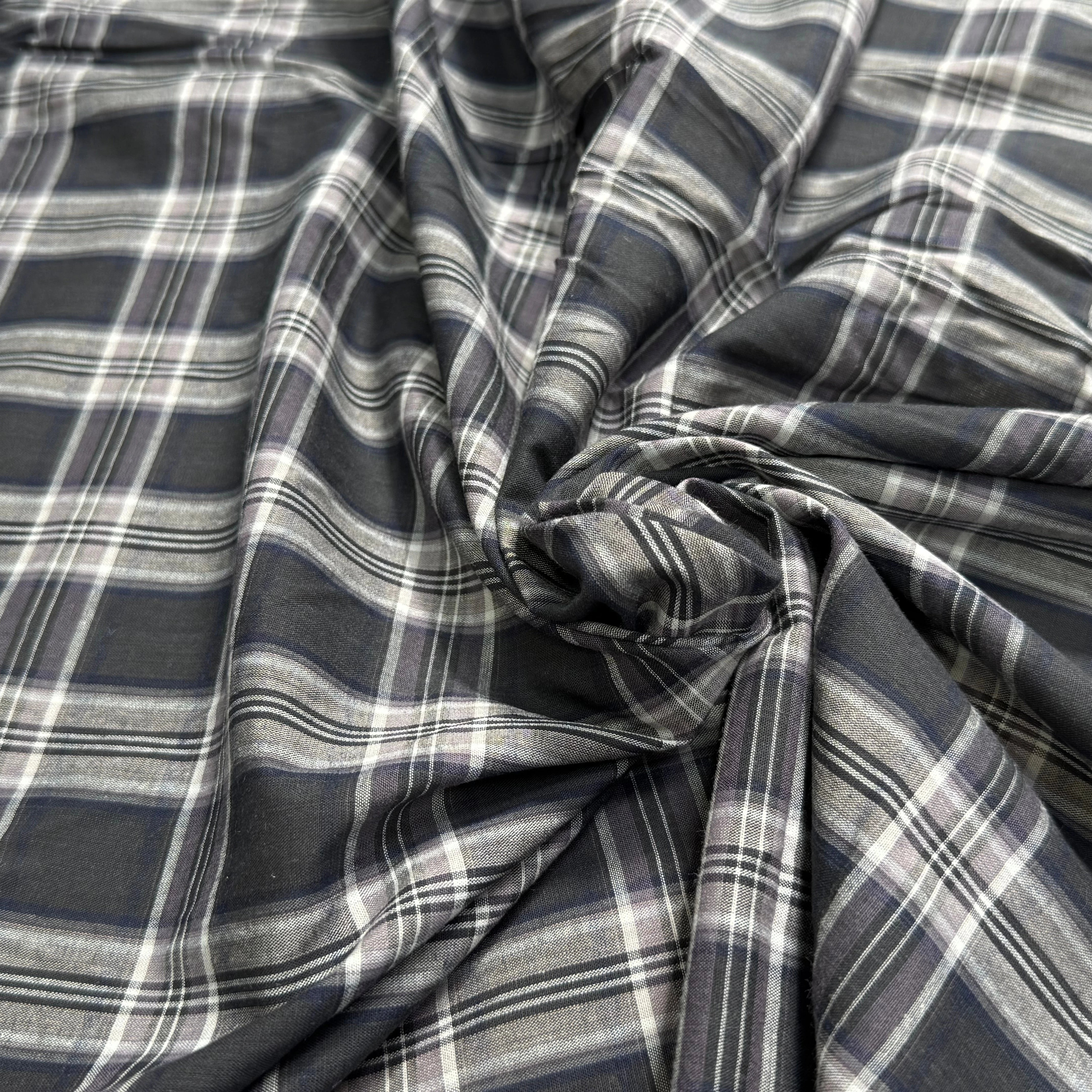 VOILE DE COTON BELLE DENSITÉ À CARREAUX ANTHRACITE GRIS - My Little Coupon
