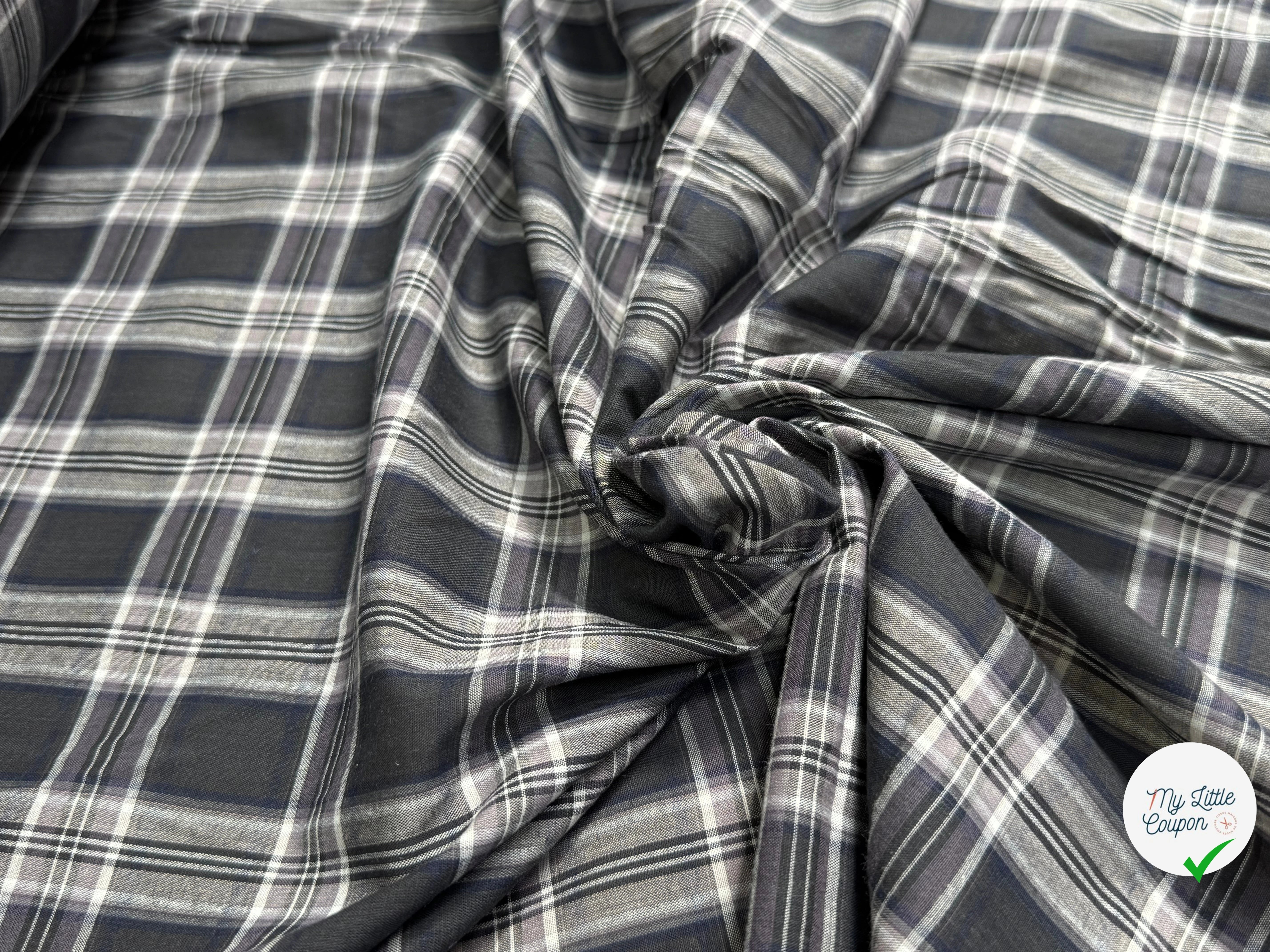 VOILE DE COTON BELLE DENSITÉ À CARREAUX ANTHRACITE GRIS - My Little Coupon