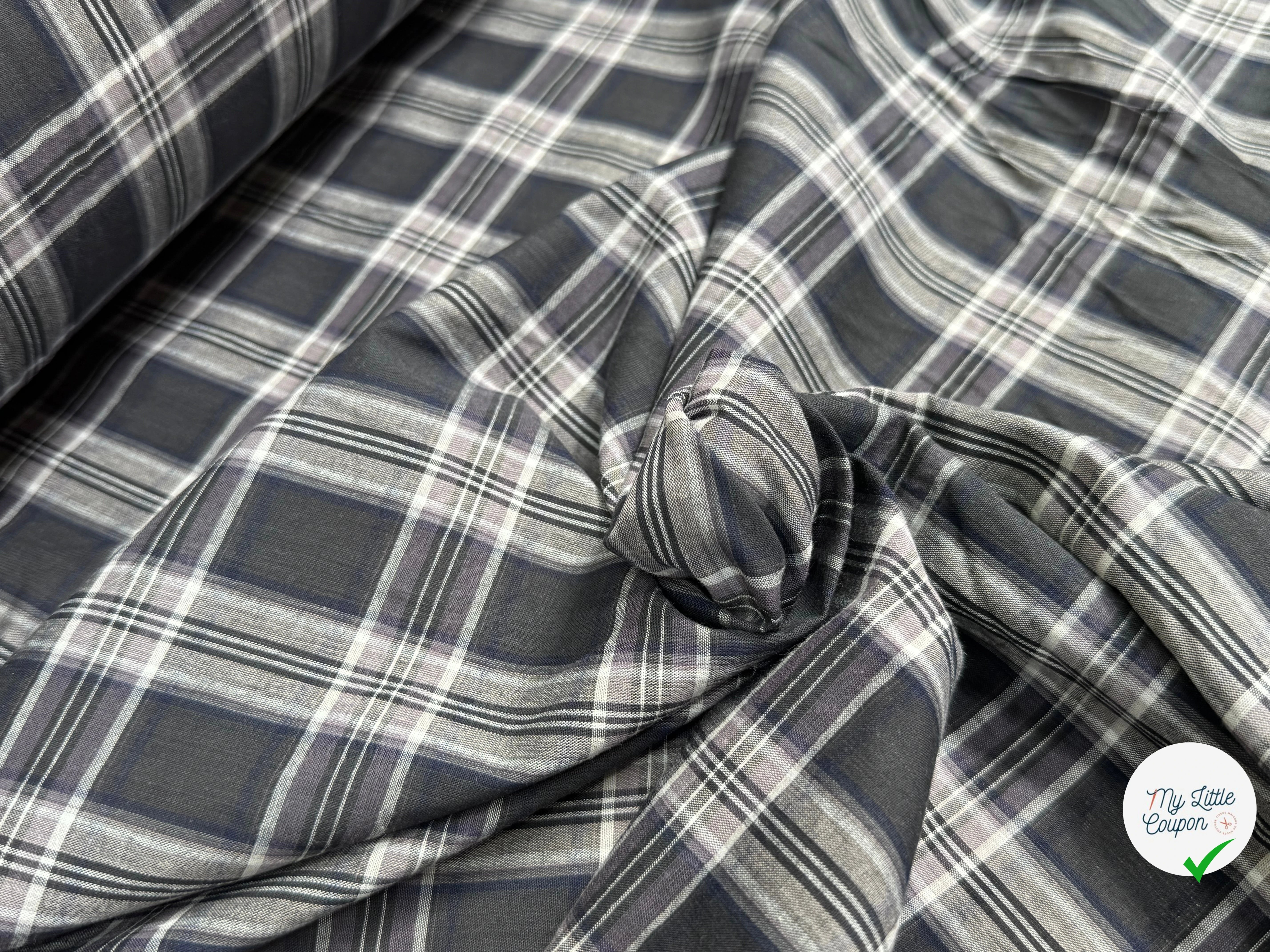 VOILE DE COTON BELLE DENSITÉ À CARREAUX ANTHRACITE GRIS - My Little Coupon