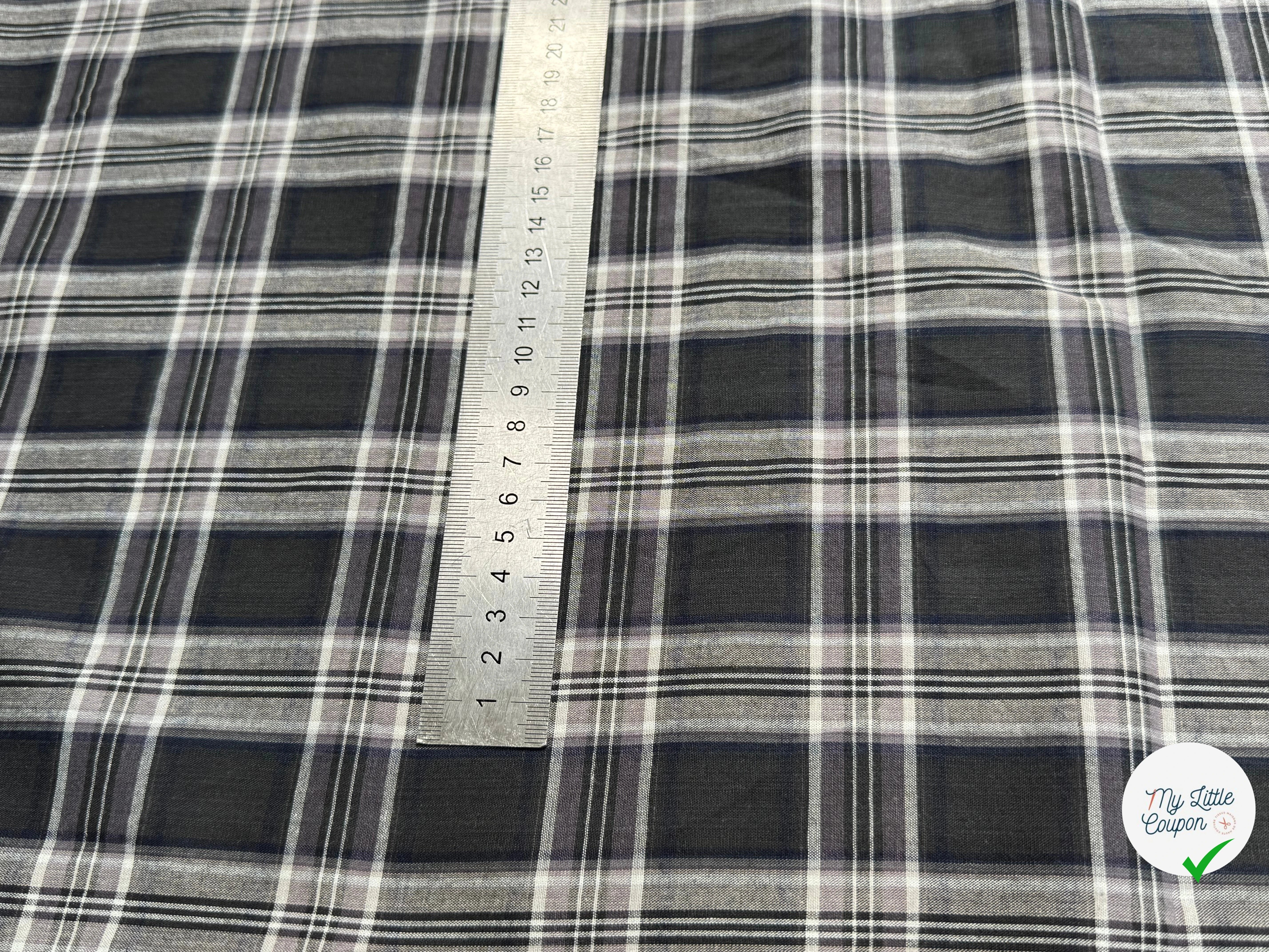 VOILE DE COTON BELLE DENSITÉ À CARREAUX ANTHRACITE GRIS - My Little Coupon