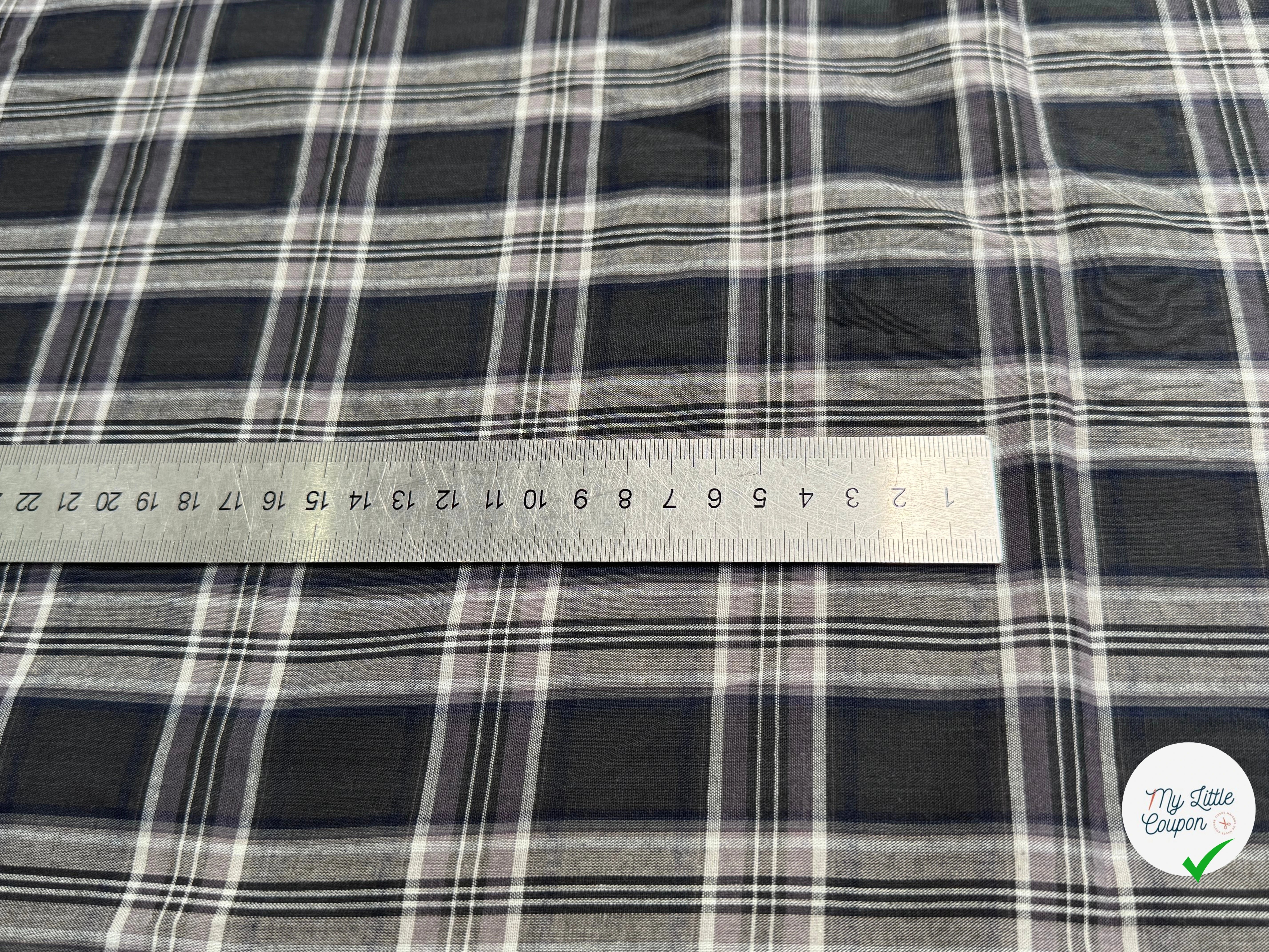 VOILE DE COTON BELLE DENSITÉ À CARREAUX ANTHRACITE GRIS - My Little Coupon